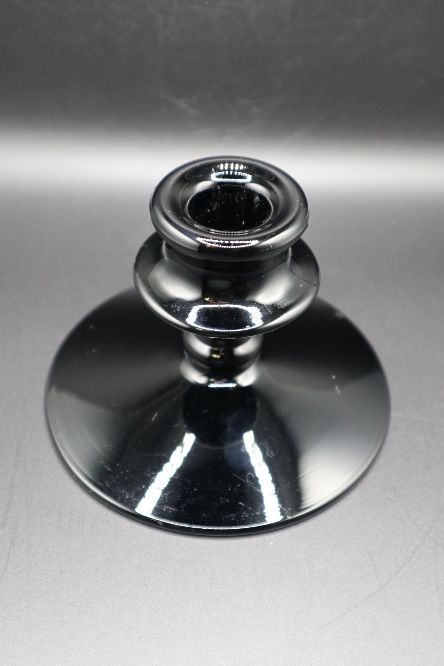 VINTAGE BLACK GLASS CANDLESTICK HOLDER