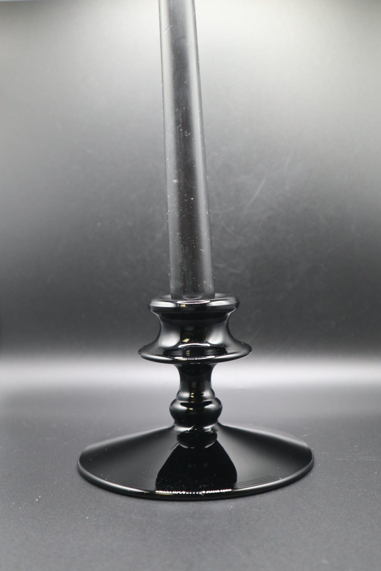 VINTAGE BLACK GLASS CANDLESTICK HOLDER