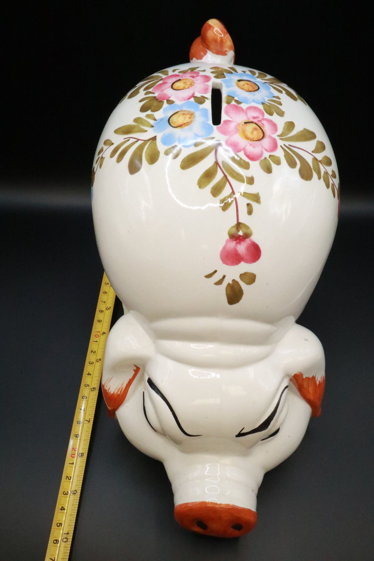 VINTAGE 1970'S ITALIAN LARGE CERAMIC HAND PAINTED PIGGY BANK