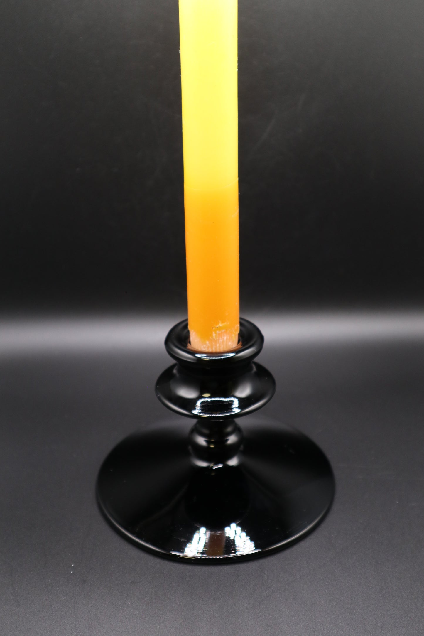 VINTAGE BLACK GLASS CANDLESTICK HOLDER