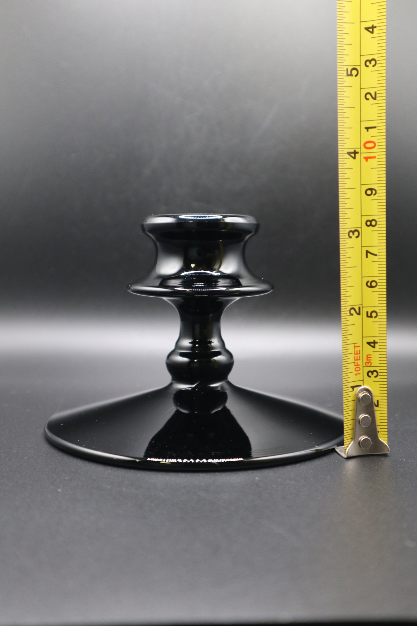 VINTAGE BLACK GLASS CANDLESTICK HOLDER