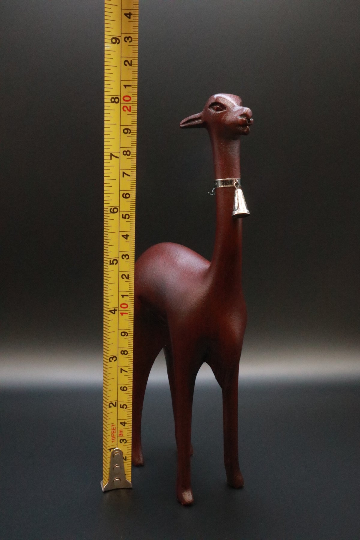 VINTAGE HANDMADE WOODEN ANDEAN VICUñAS 950 STERLING SILVER AND BELL LLAMA FIGURINE
