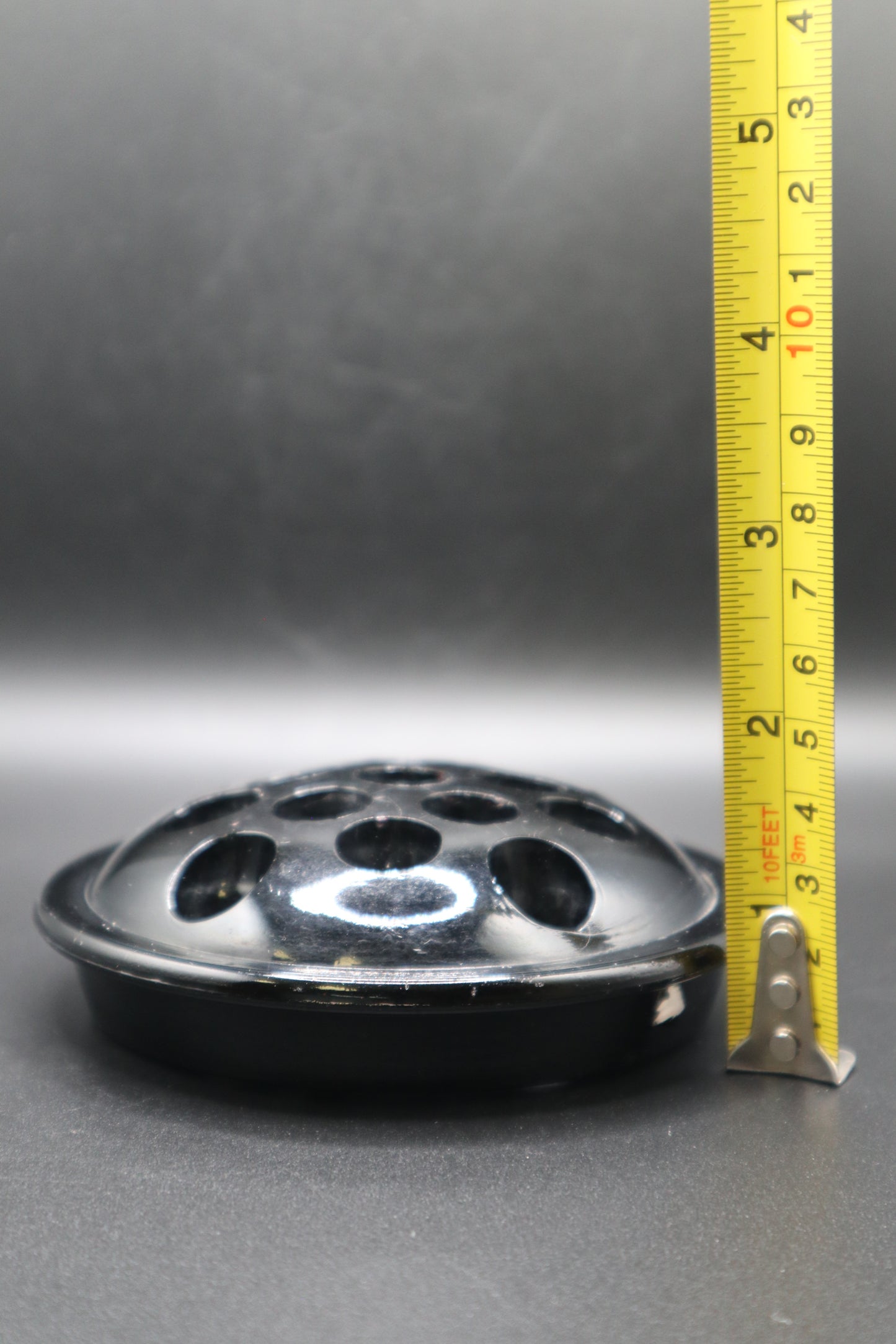 VINTAGE BLACK GLASS FLOWER FROG