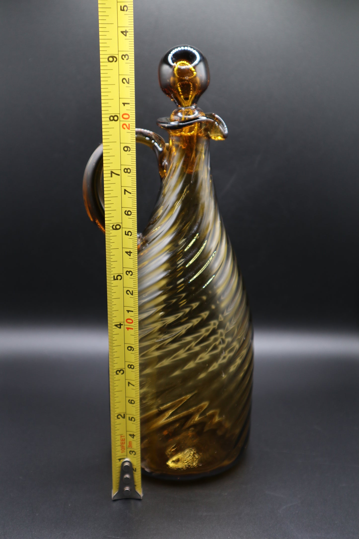 VINTAGE SWIRL HAND BLOWN GLASS CRUET OIL VINEGAR W/ BUBBLE STOPPER