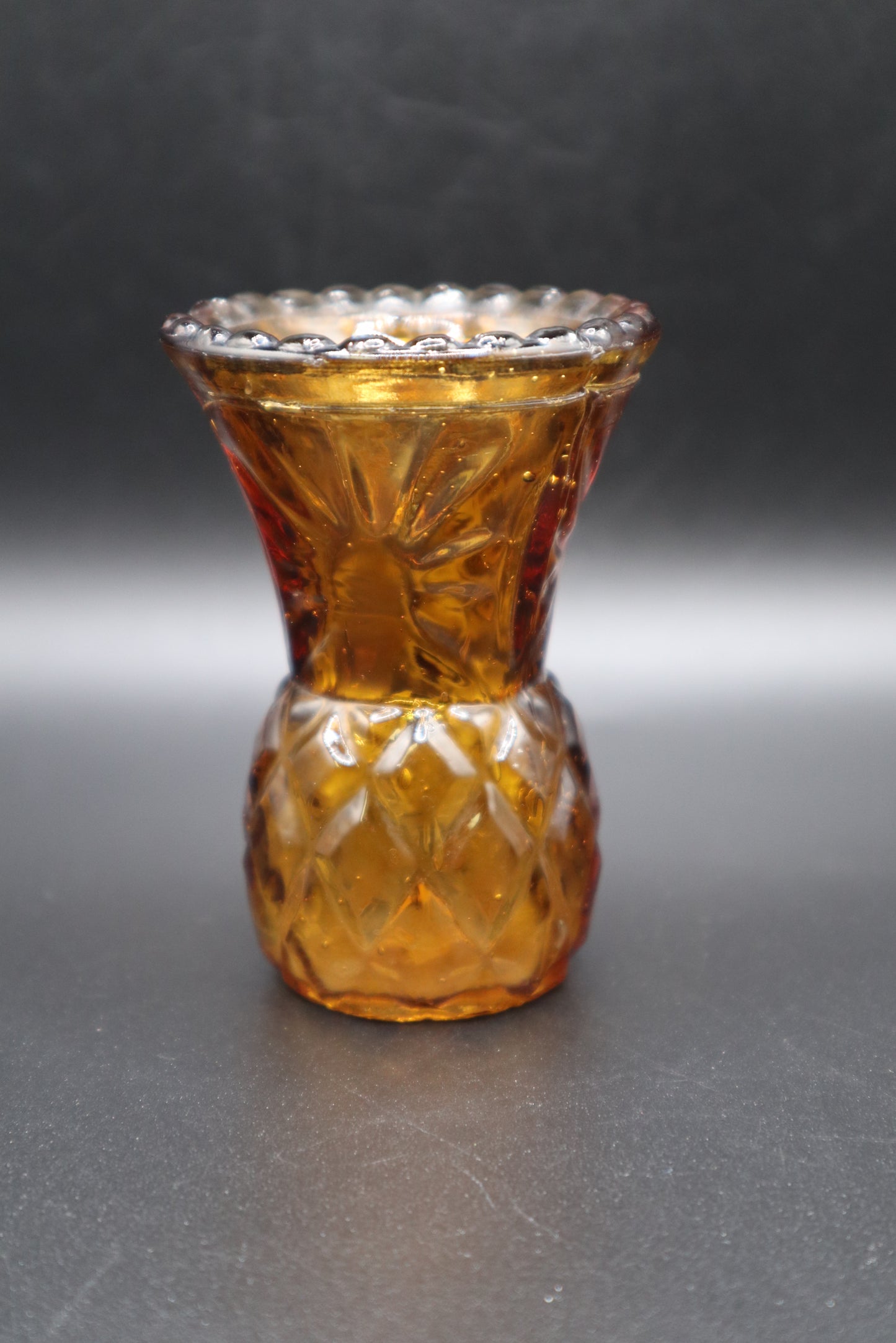VINTAGE AMBER GLASS SMALL VASE MADE IN HONG KONG
