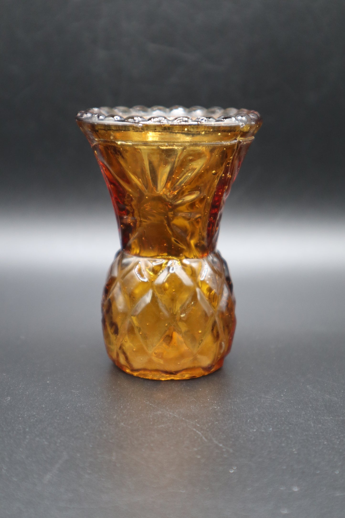 VINTAGE AMBER GLASS SMALL VASE MADE IN HONG KONG