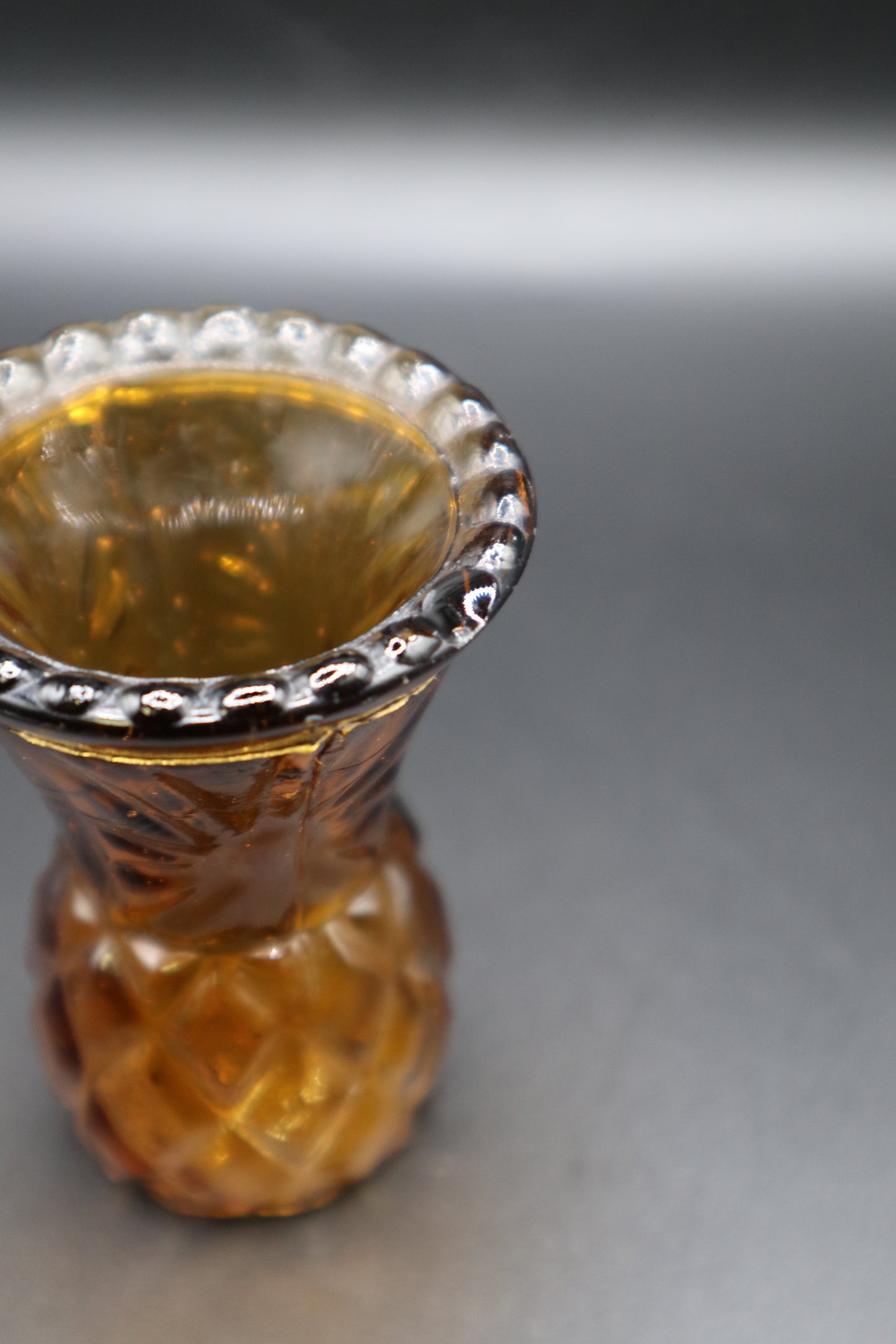 VINTAGE AMBER GLASS SMALL VASE MADE IN HONG KONG