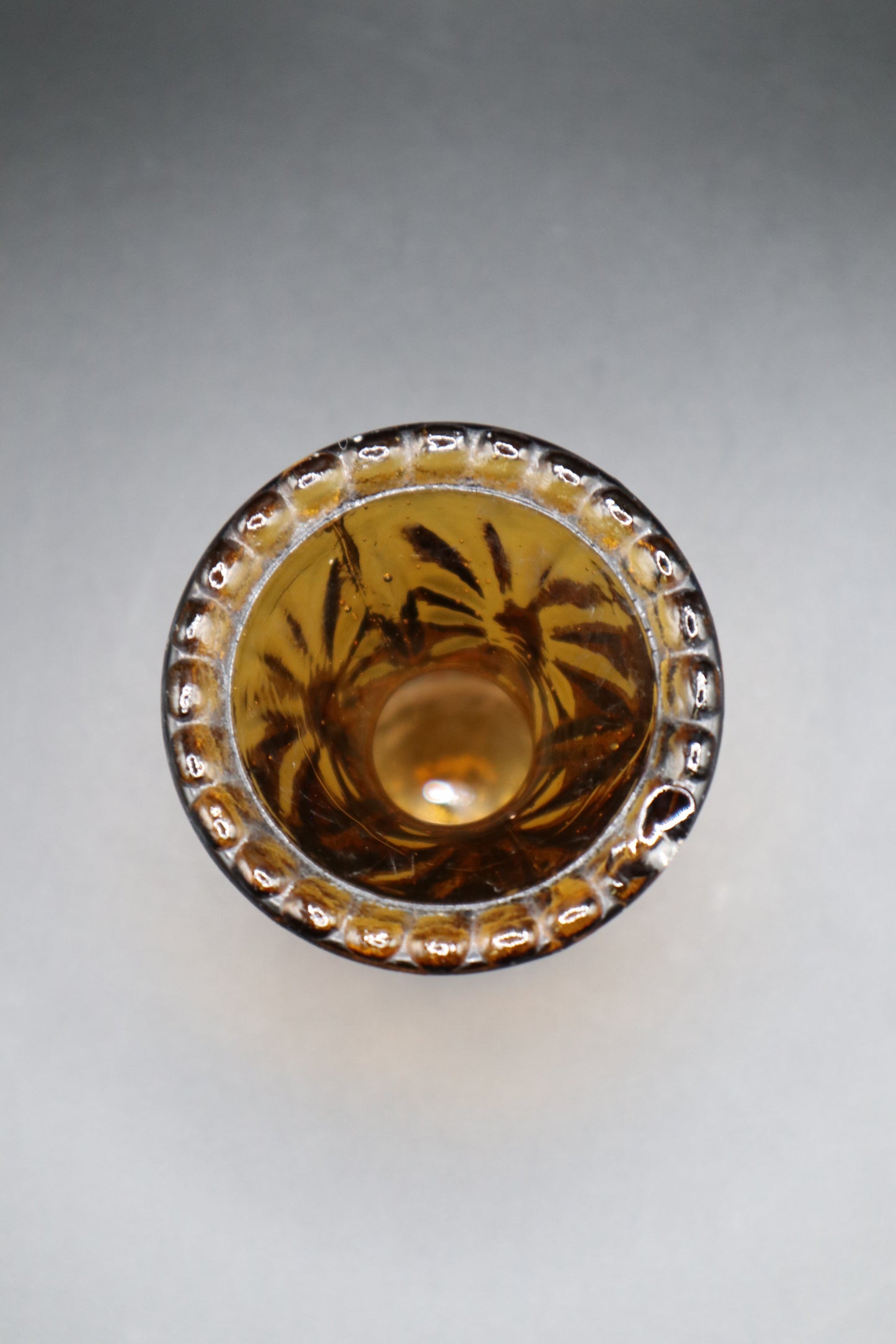 VINTAGE AMBER GLASS SMALL VASE MADE IN HONG KONG