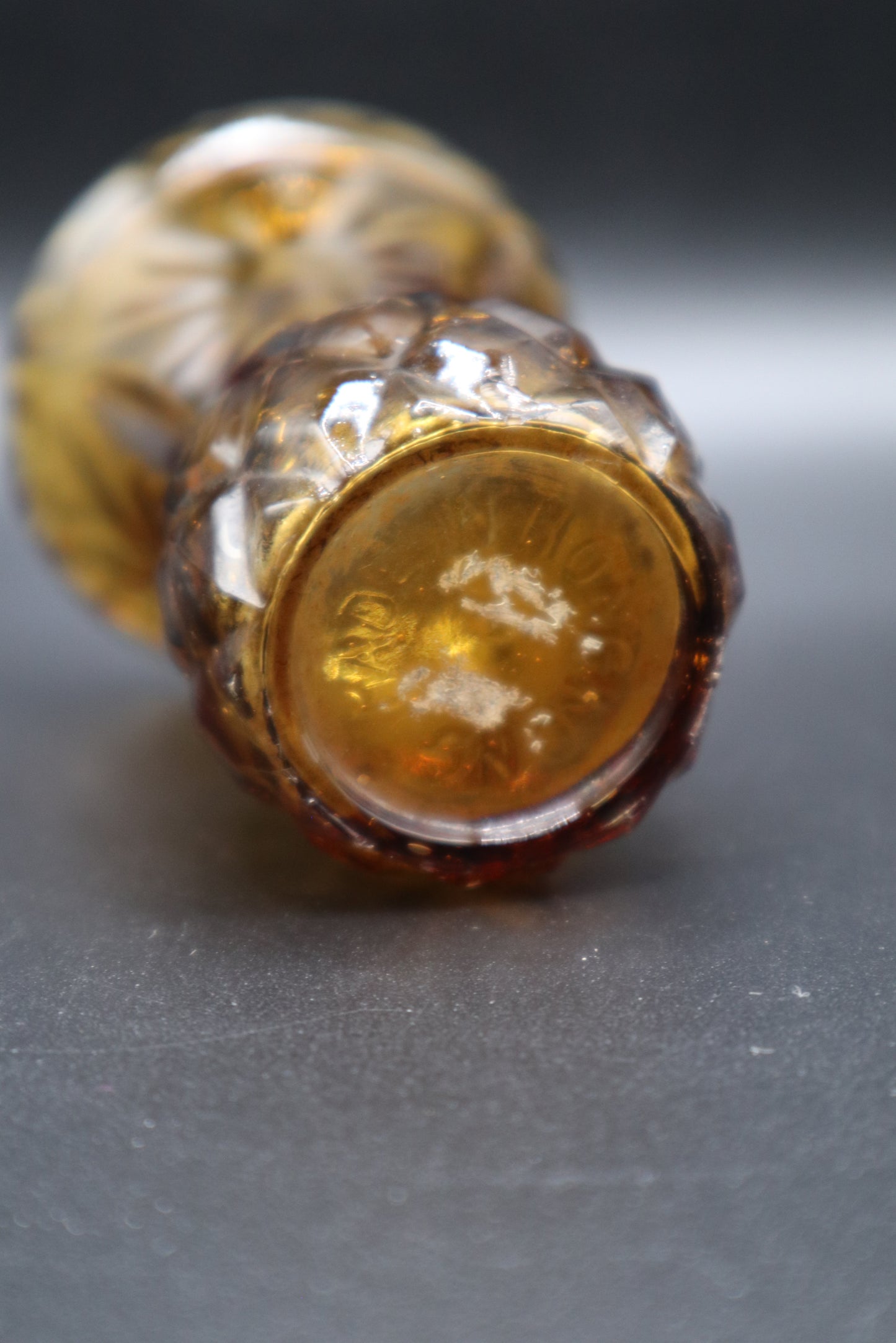 VINTAGE AMBER GLASS SMALL VASE MADE IN HONG KONG