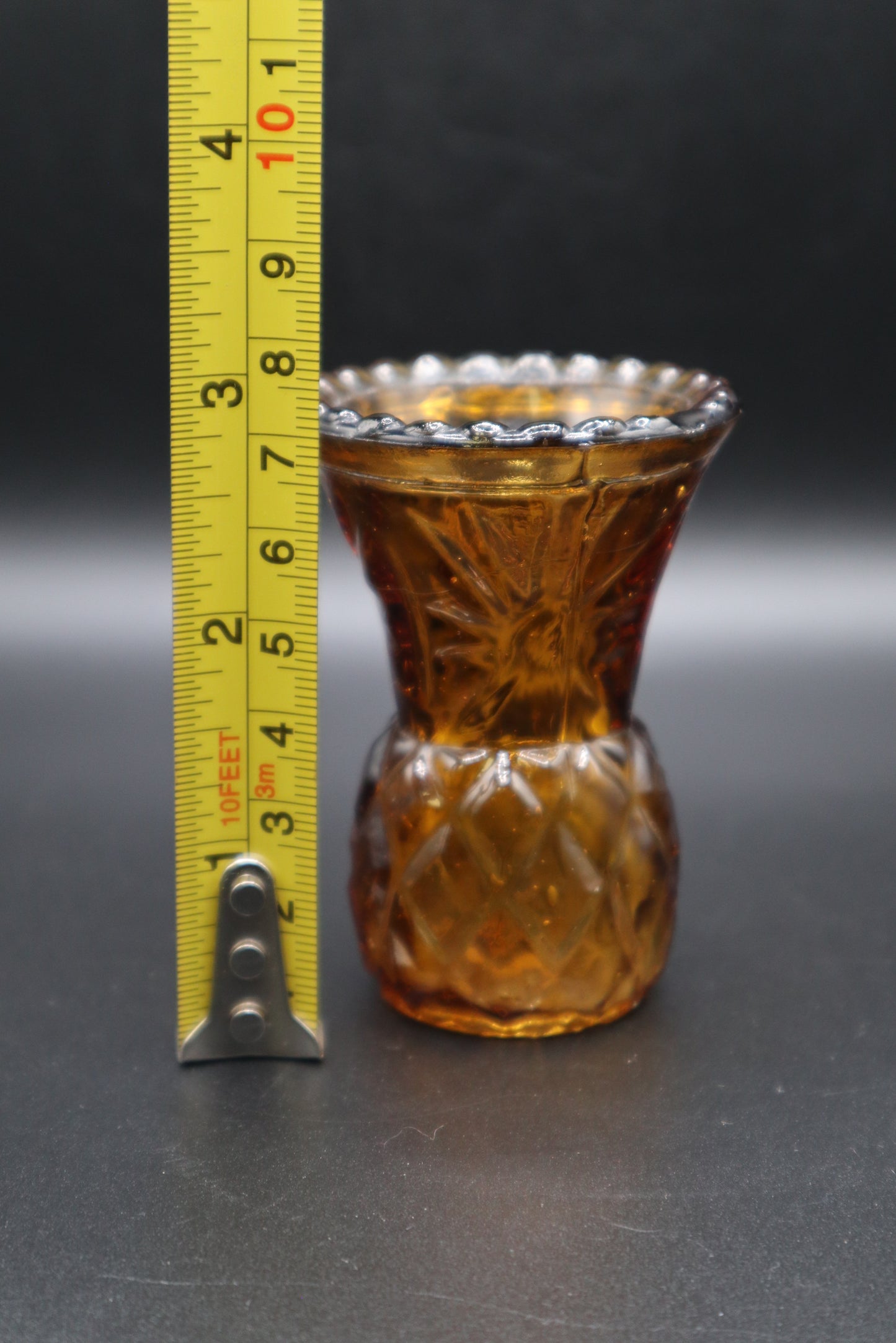 VINTAGE AMBER GLASS SMALL VASE MADE IN HONG KONG