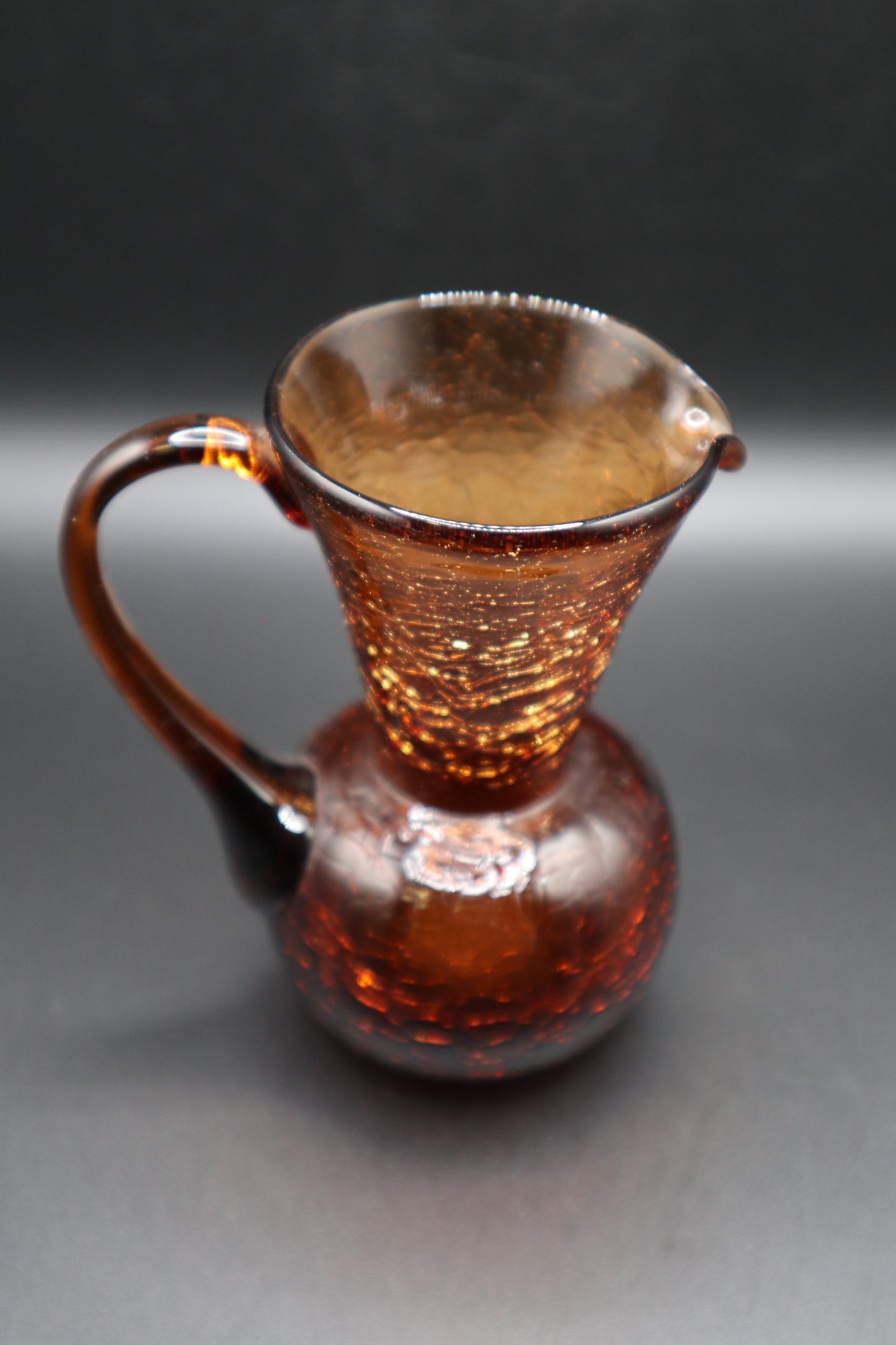 AMBER CRACKLE GLASS HANDBLOWN SMALL PITCHER