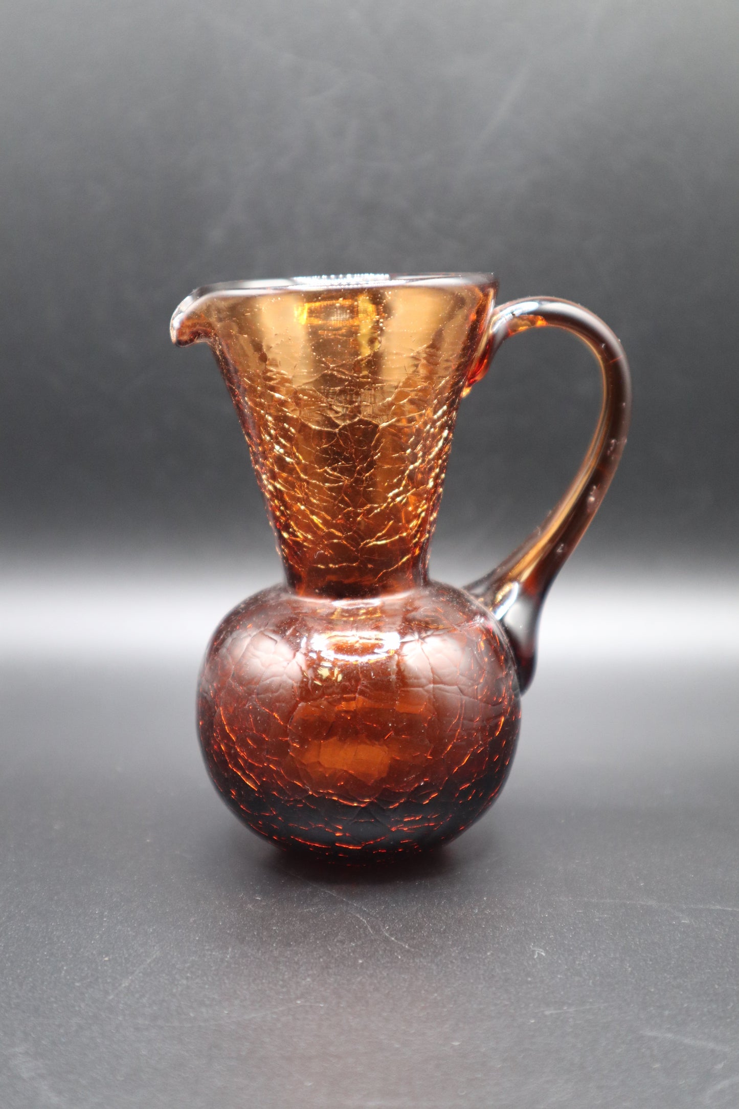 AMBER CRACKLE GLASS HANDBLOWN SMALL PITCHER