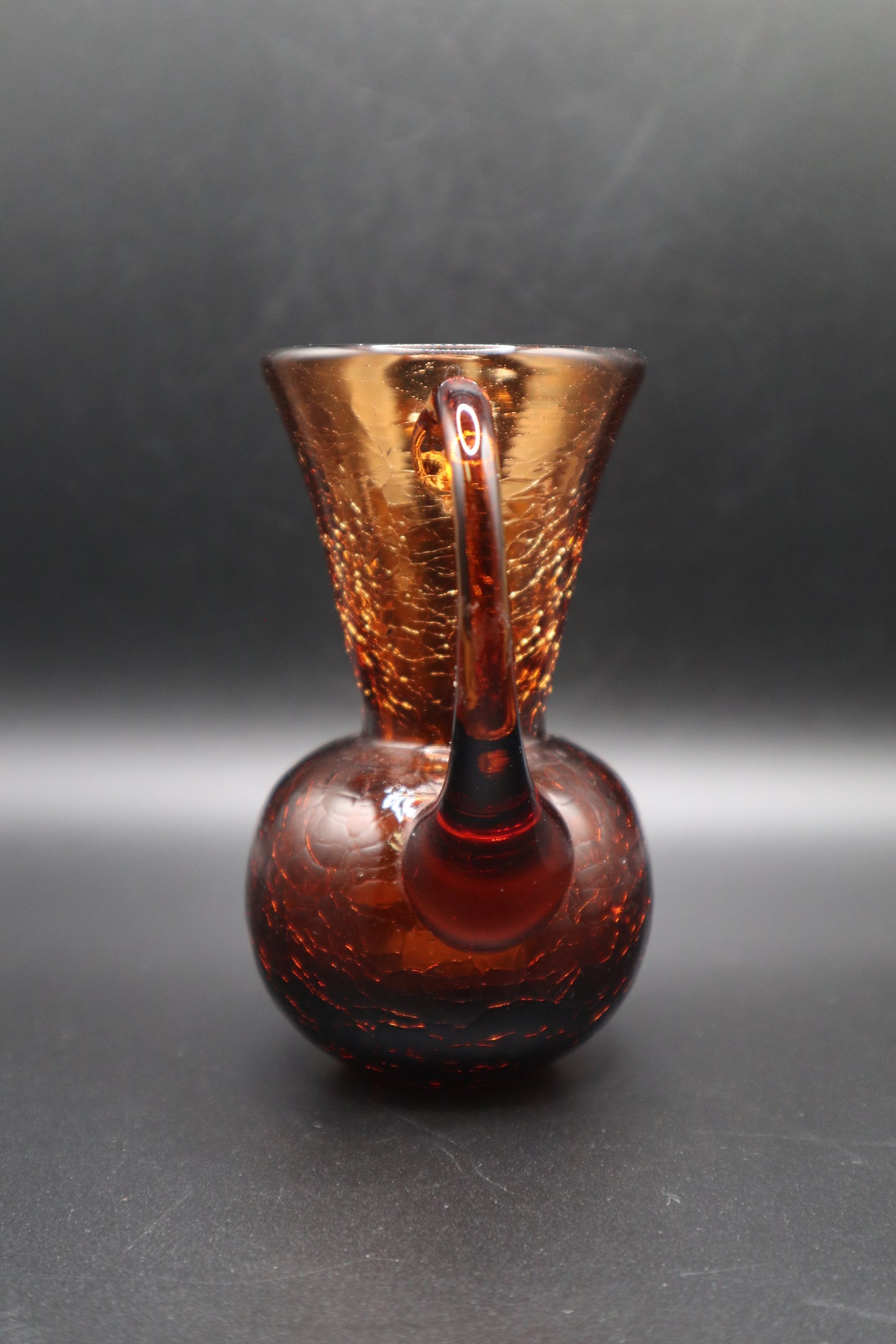 AMBER CRACKLE GLASS HANDBLOWN SMALL PITCHER