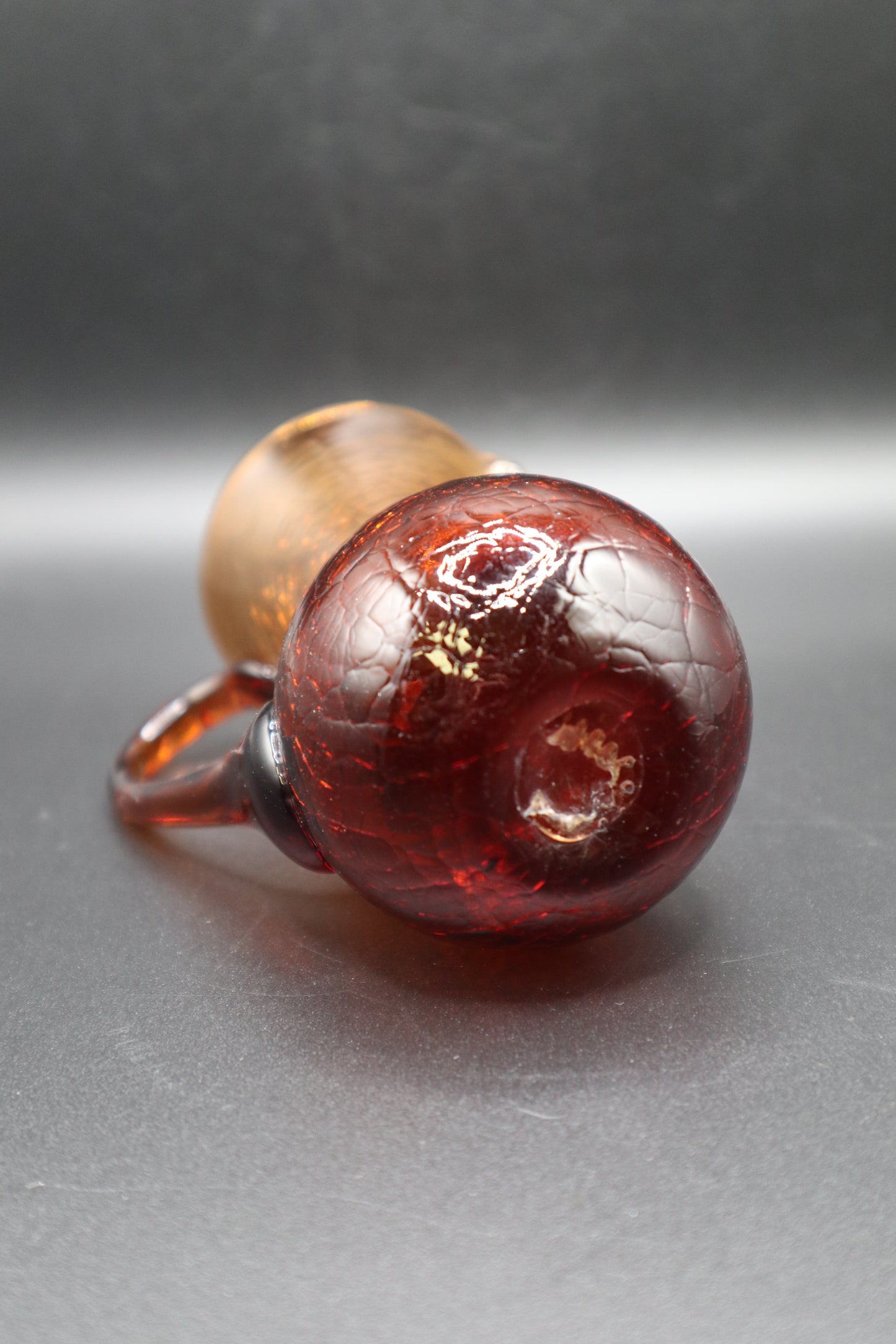 AMBER CRACKLE GLASS HANDBLOWN SMALL PITCHER