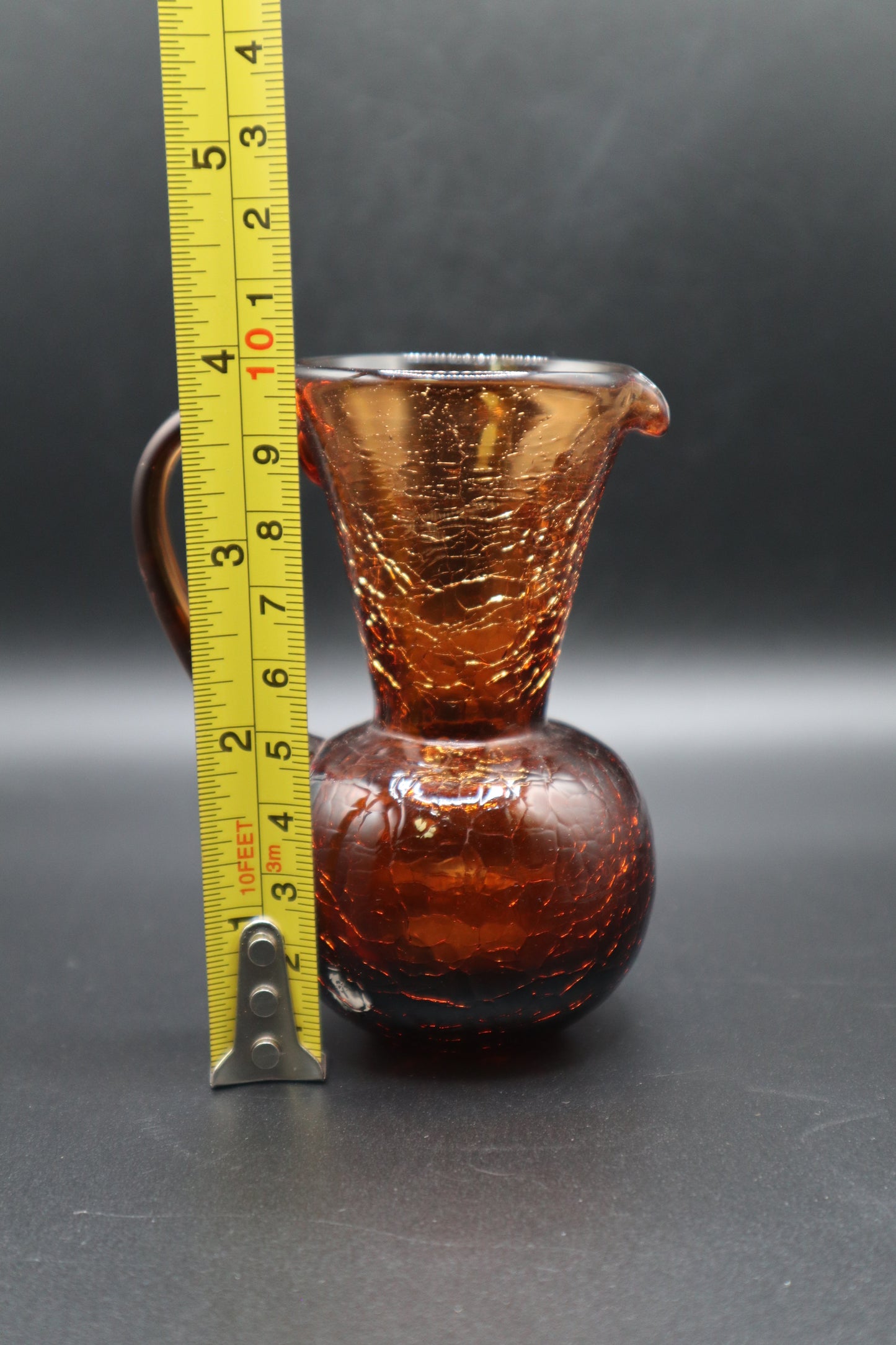 AMBER CRACKLE GLASS HANDBLOWN SMALL PITCHER