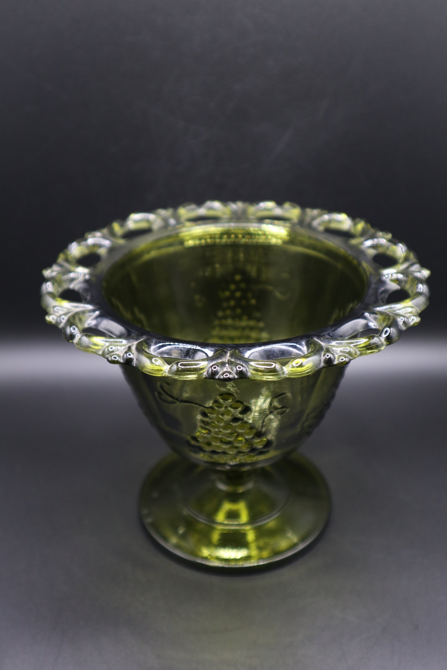INDIANA GLASS COLONY HARVEST GREEN COMPOTE BOWL PEDESTAL