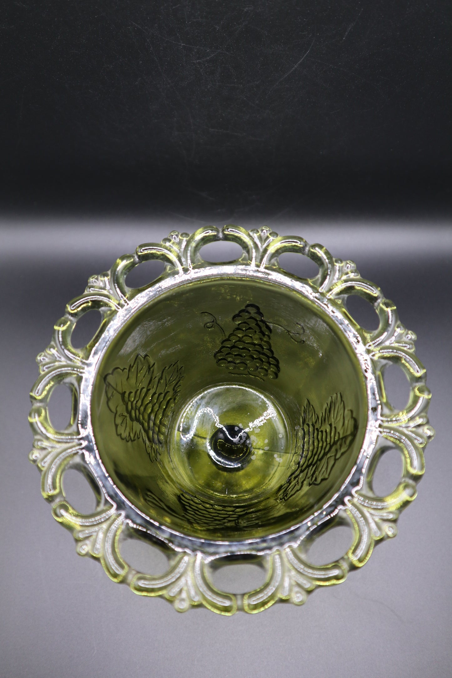 INDIANA GLASS COLONY HARVEST GREEN COMPOTE BOWL PEDESTAL