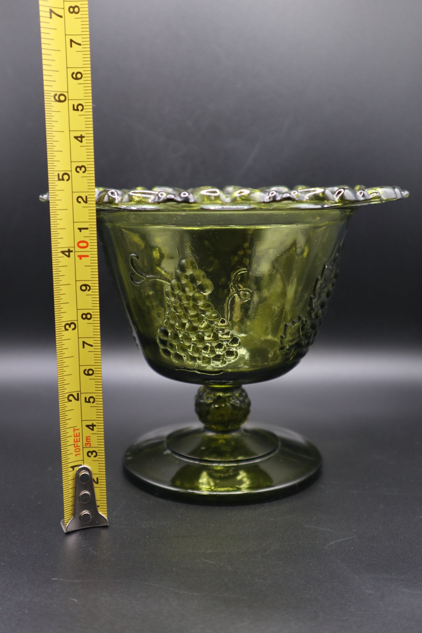 INDIANA GLASS COLONY HARVEST GREEN COMPOTE BOWL PEDESTAL