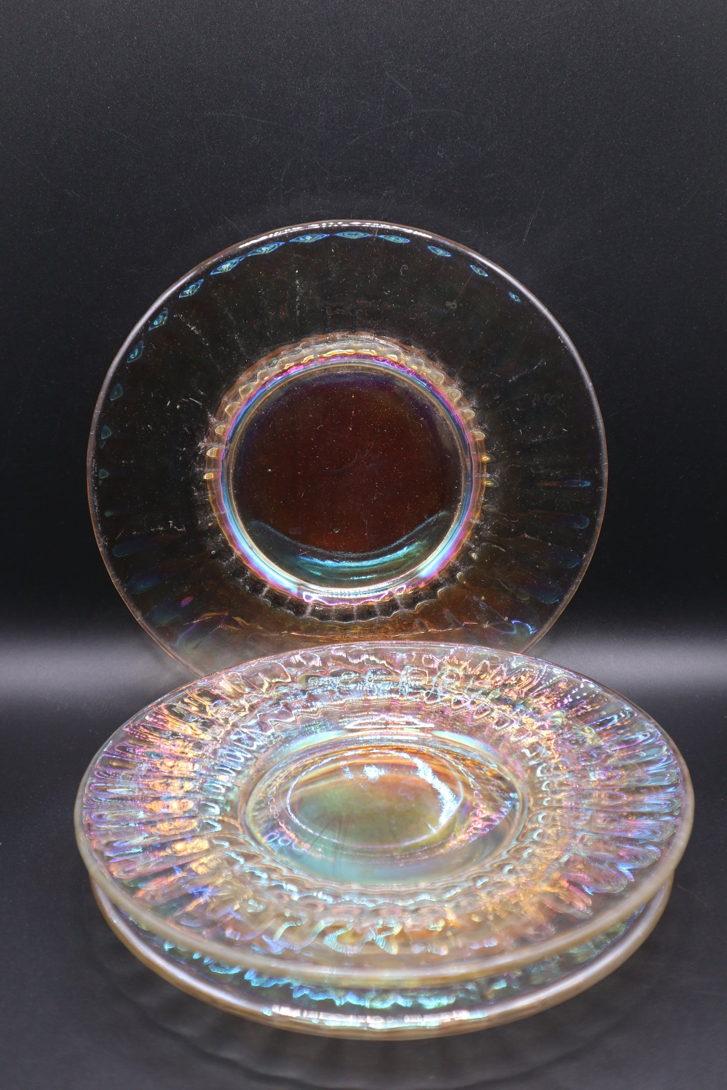 VINTAGE 6" PLATE SET OF 3 IMPERIAL MARIGOLD CARNIVAL GLASS