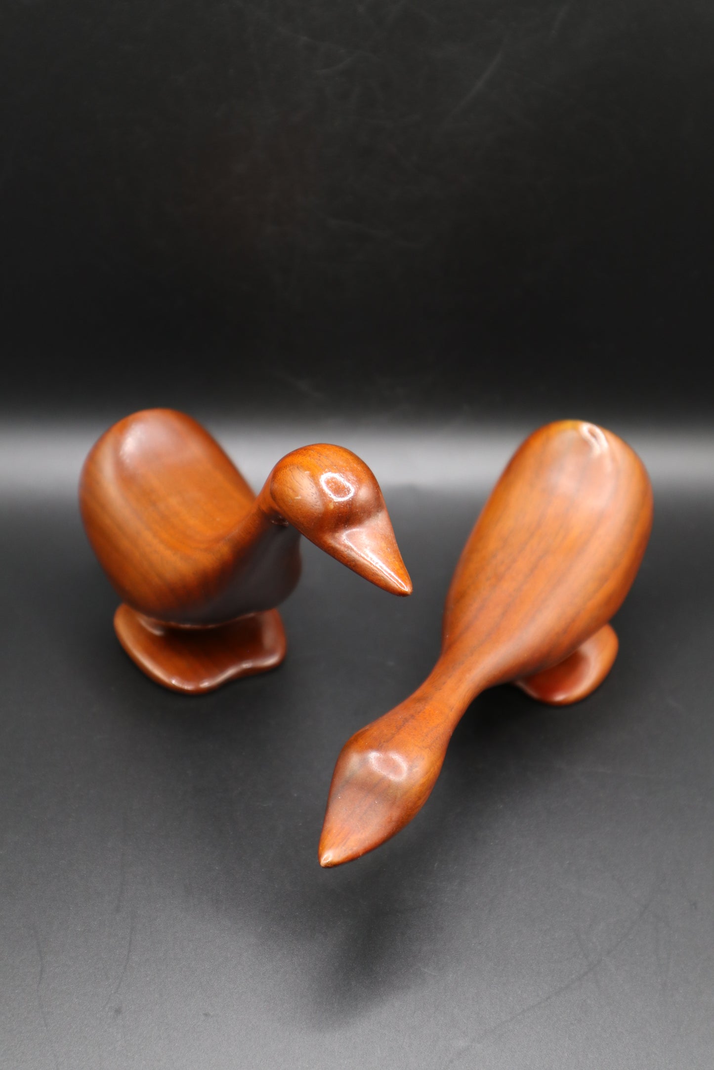 MCM HAND CARVED WOODEN PAIR OF GEESE