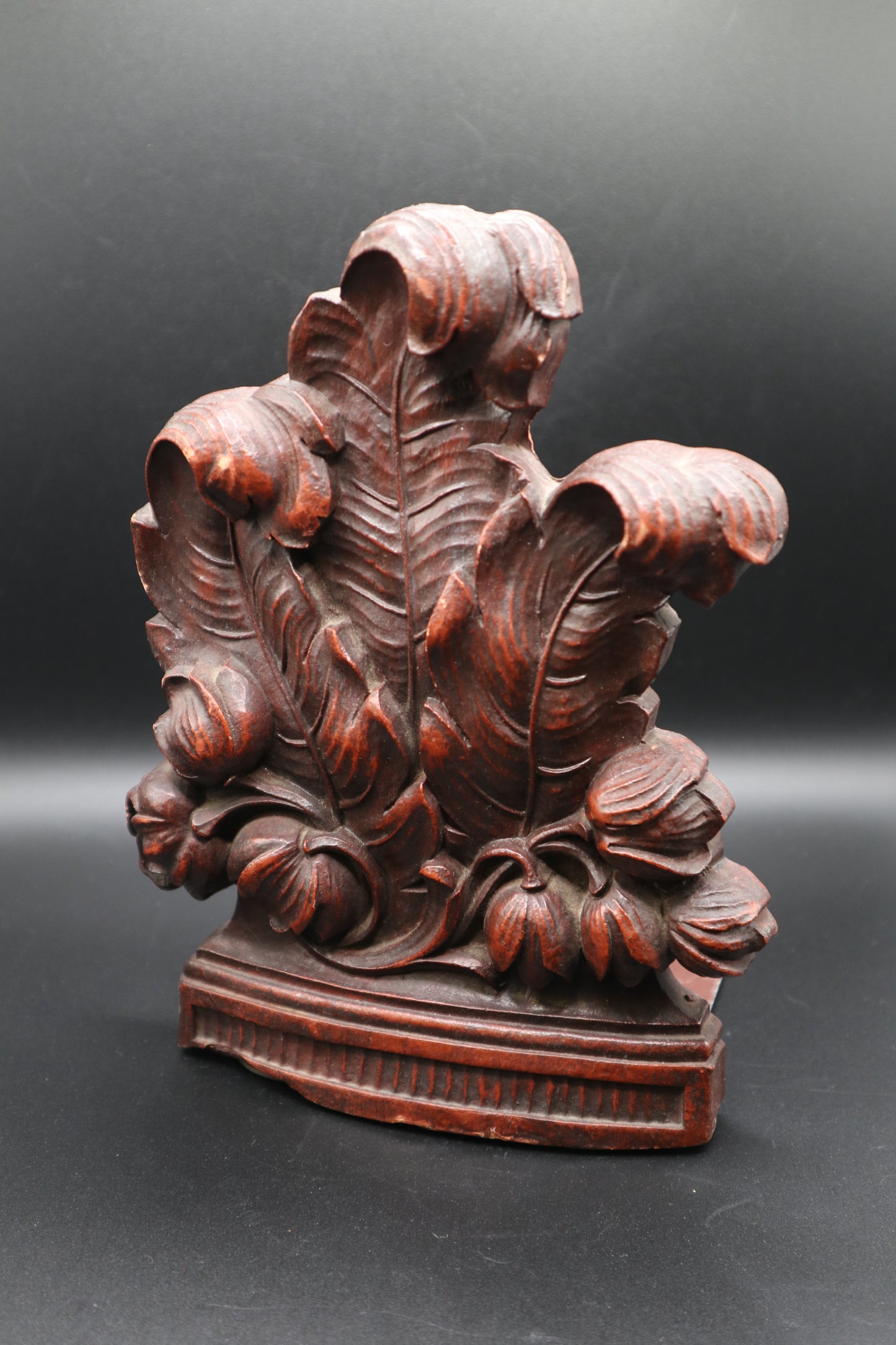 VINTAGE SYROCO WOOD FEATHER AND TULIP BOOKENDS PAIR