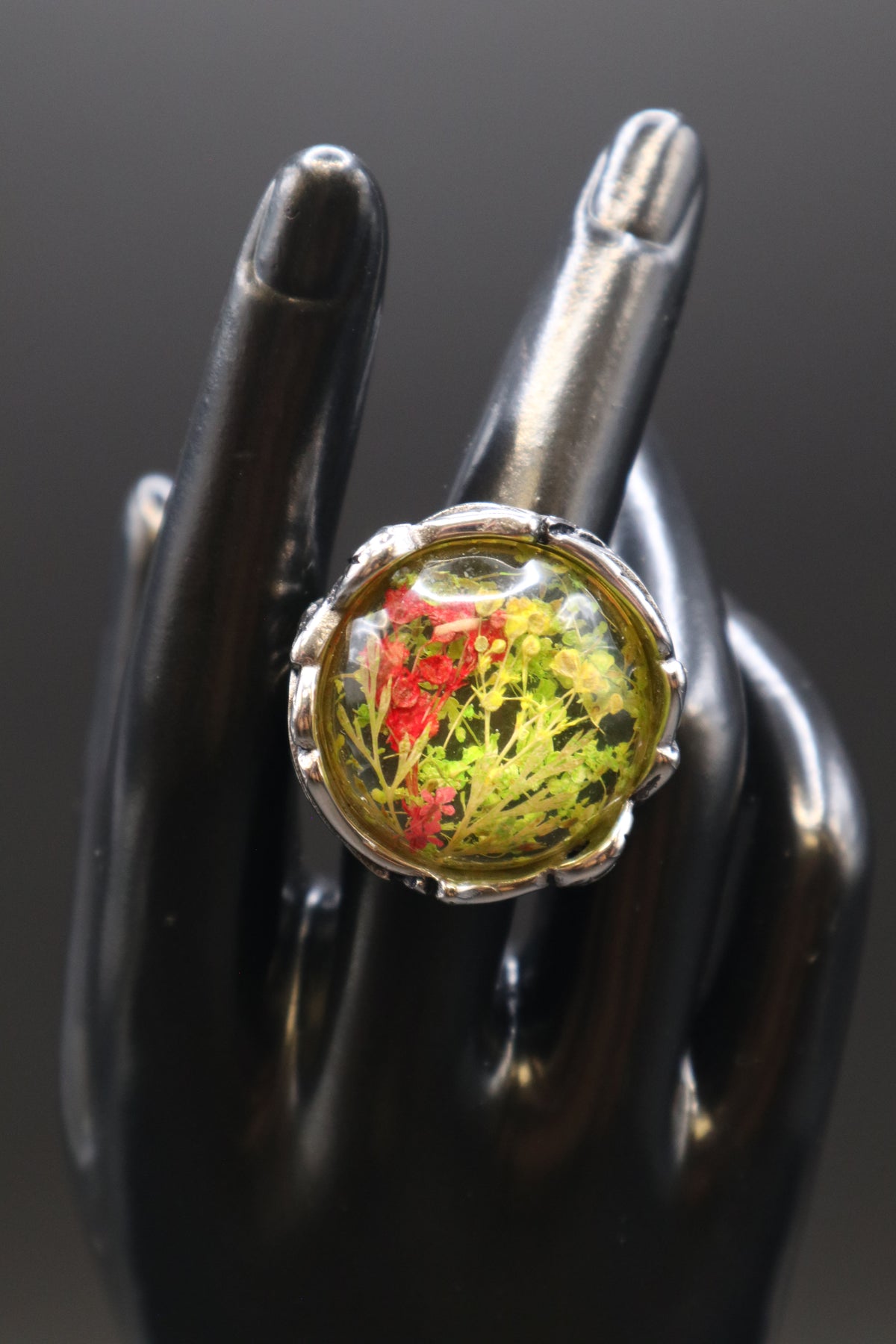 RESIN STAINLESS STEEL DRY FLOWER RING SIZE 7