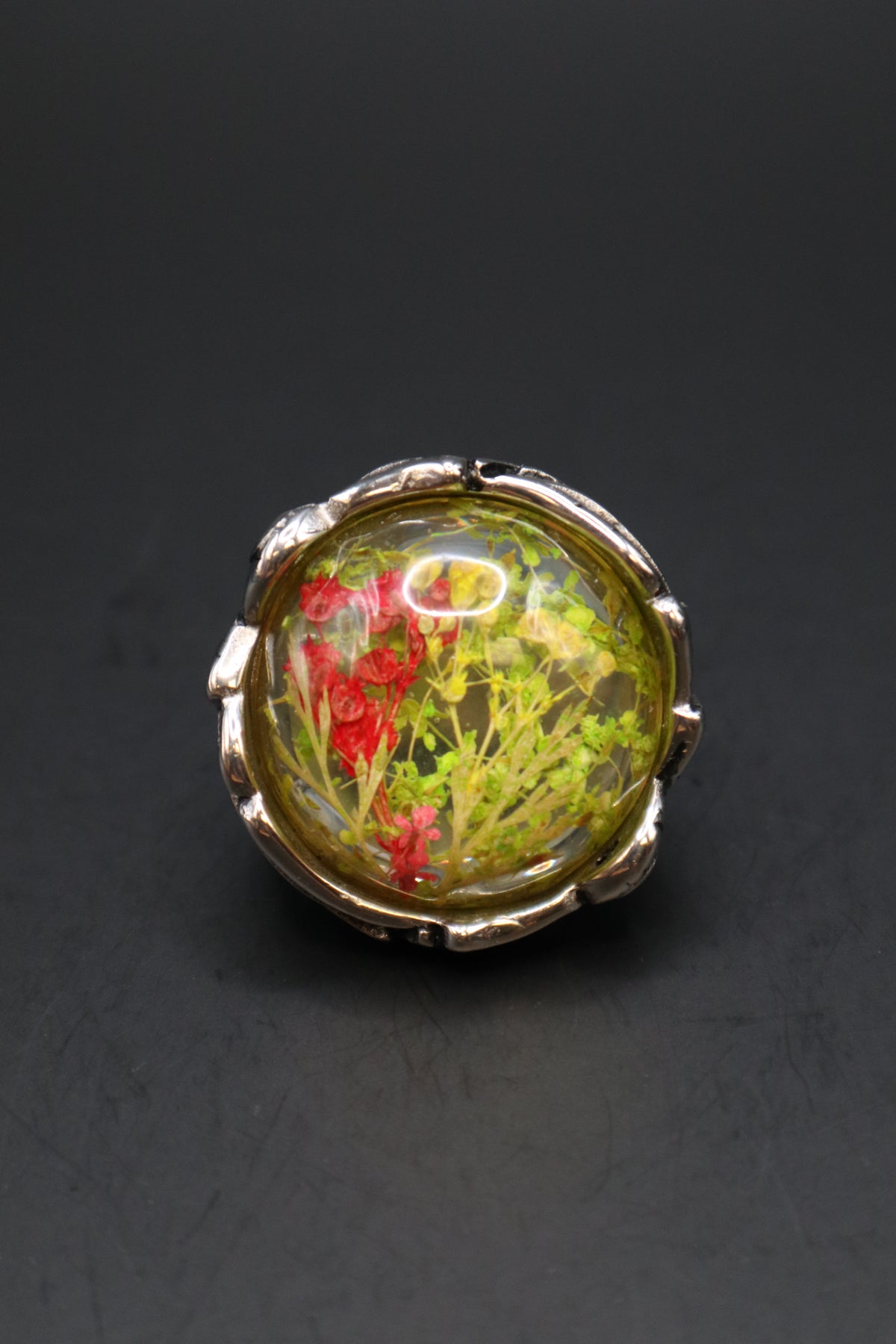 RESIN STAINLESS STEEL DRY FLOWER RING SIZE 7