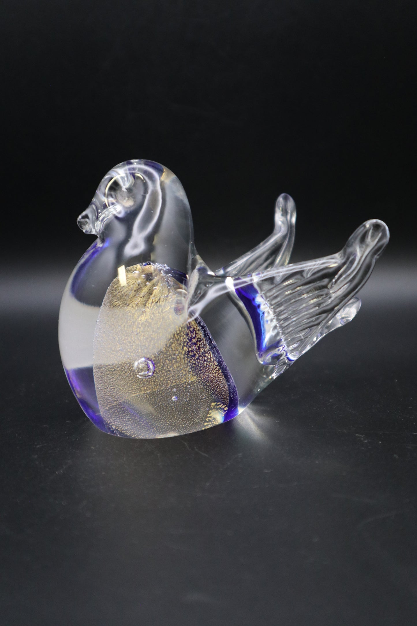 MURANO BLUE/GOLD BIRD PAPERWEIGHT