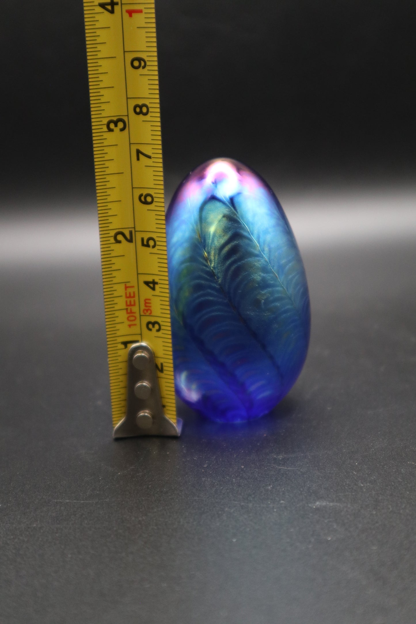 MSH SIGNED IRIDESCENT GLASS EGG PAPERWEIGHT