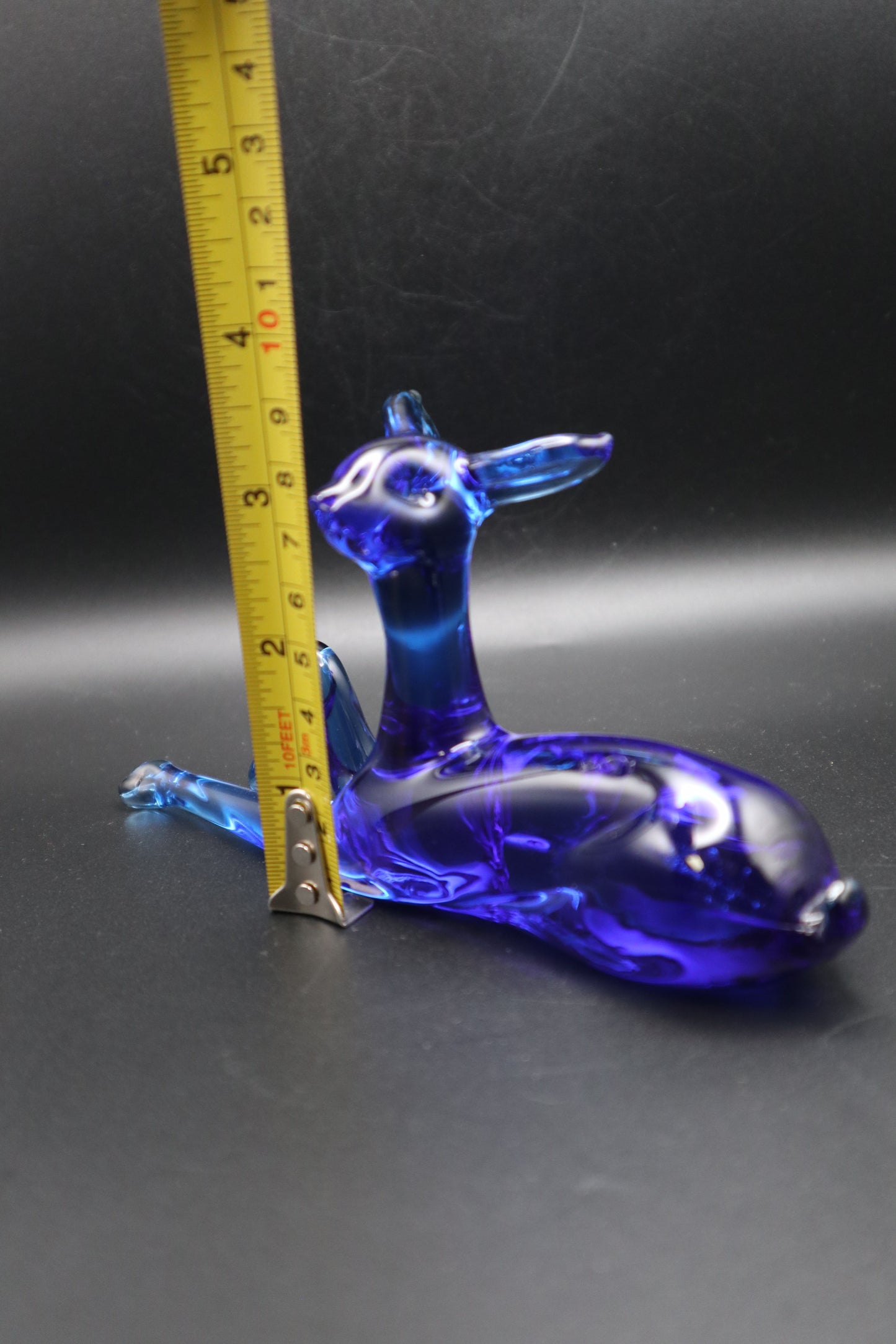 VINTAGE 1970's HAND BLOWN BLUE RESTING FAWN