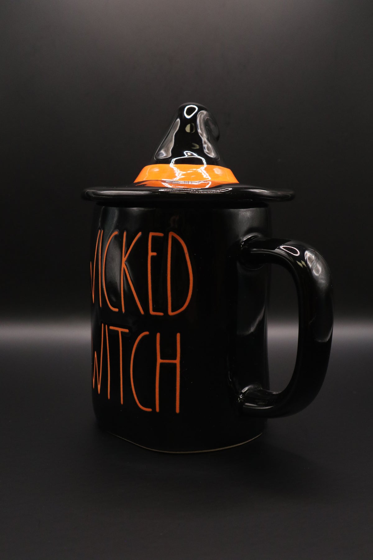 RAE DUNN HALLOWEEN "WICKED WITCH" BLACK MUG WITH WITCH HAT TOPPER