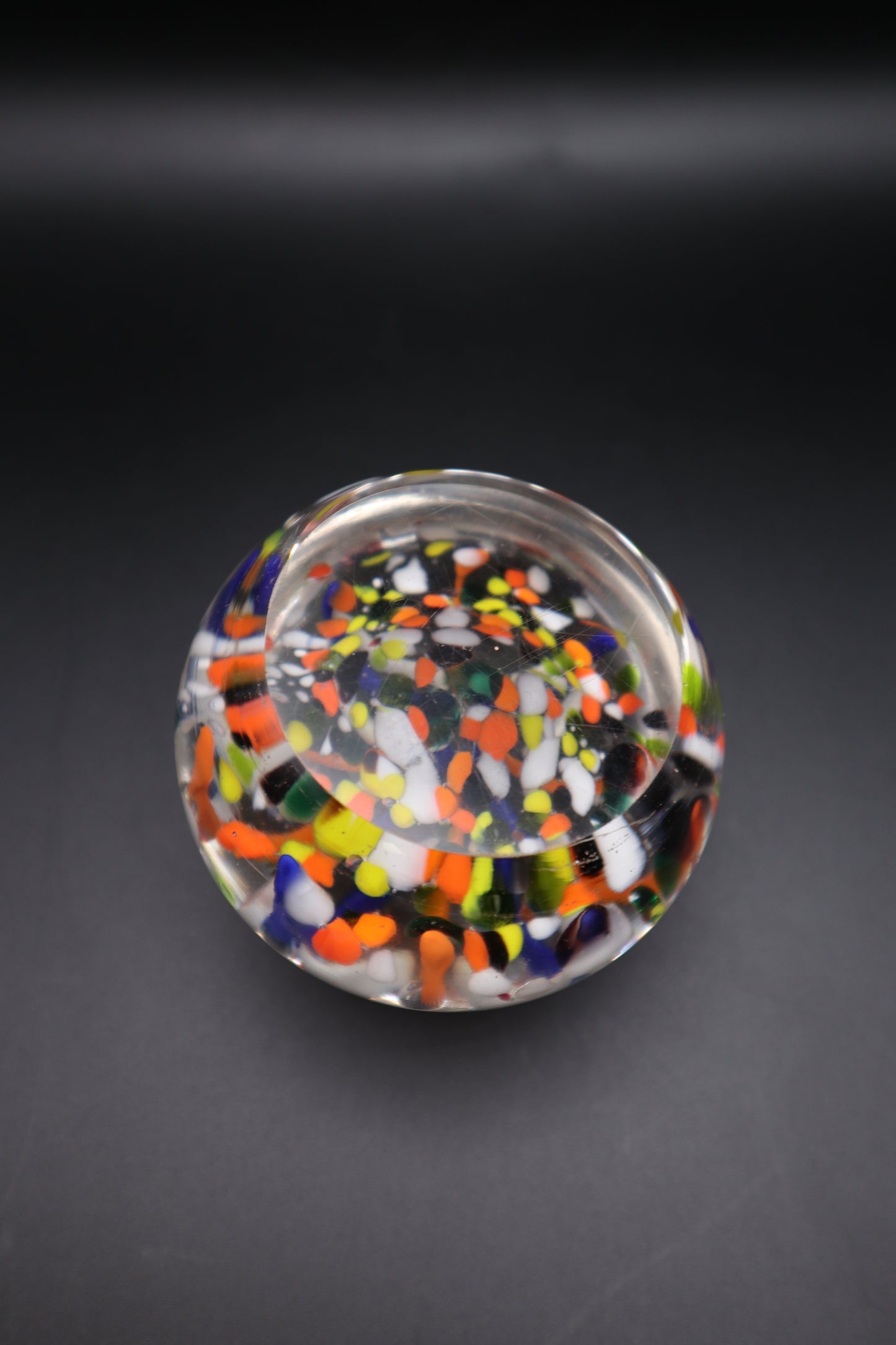 MURANO STYLE HAND BLOWN ORANGE BLUE & WHITE PAPERWEIGHT