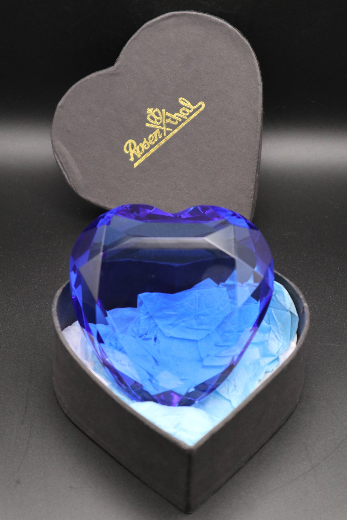 VINTAGE ROSENTHAL LEAD CRYSTAL HEART COBALT BLUE SIGNED