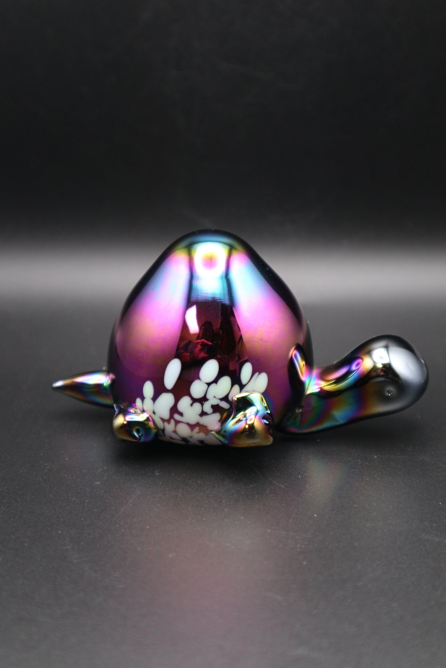 VINTAGE 1970's CARNIVAL GLASS TURTLE PAPERWEIGHT COBALT BLUE