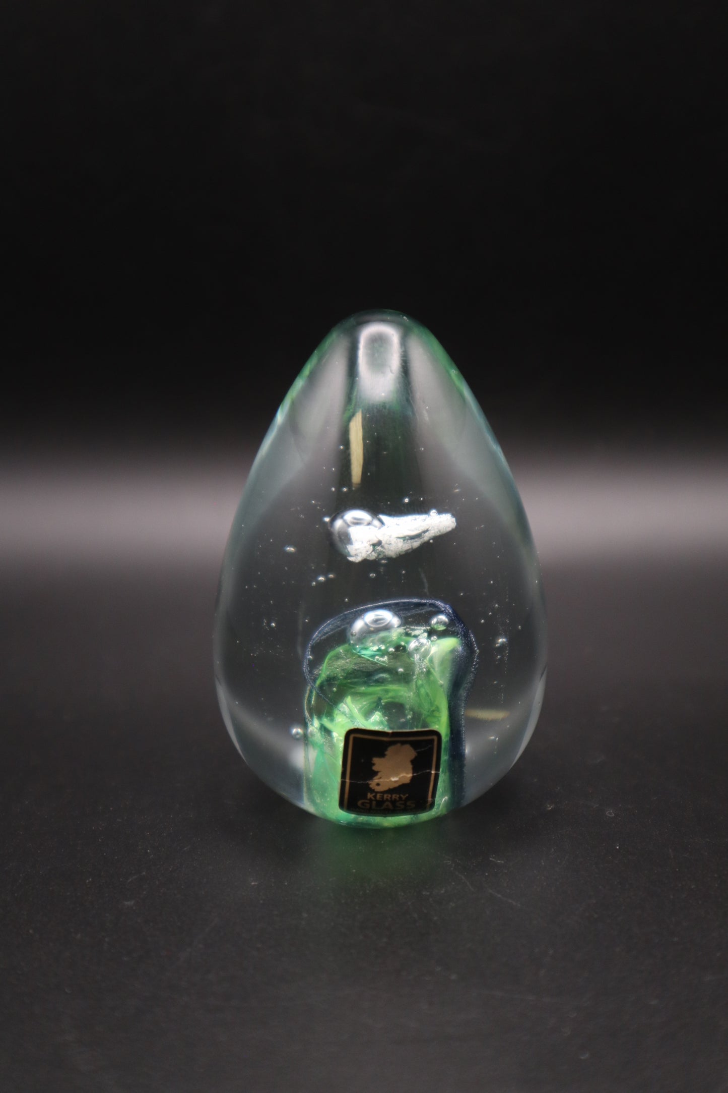 KERRY ART GLASS GREEN TO CLEAR HAND BLOWN MADE IN IRELAND PAPERWEIGHT