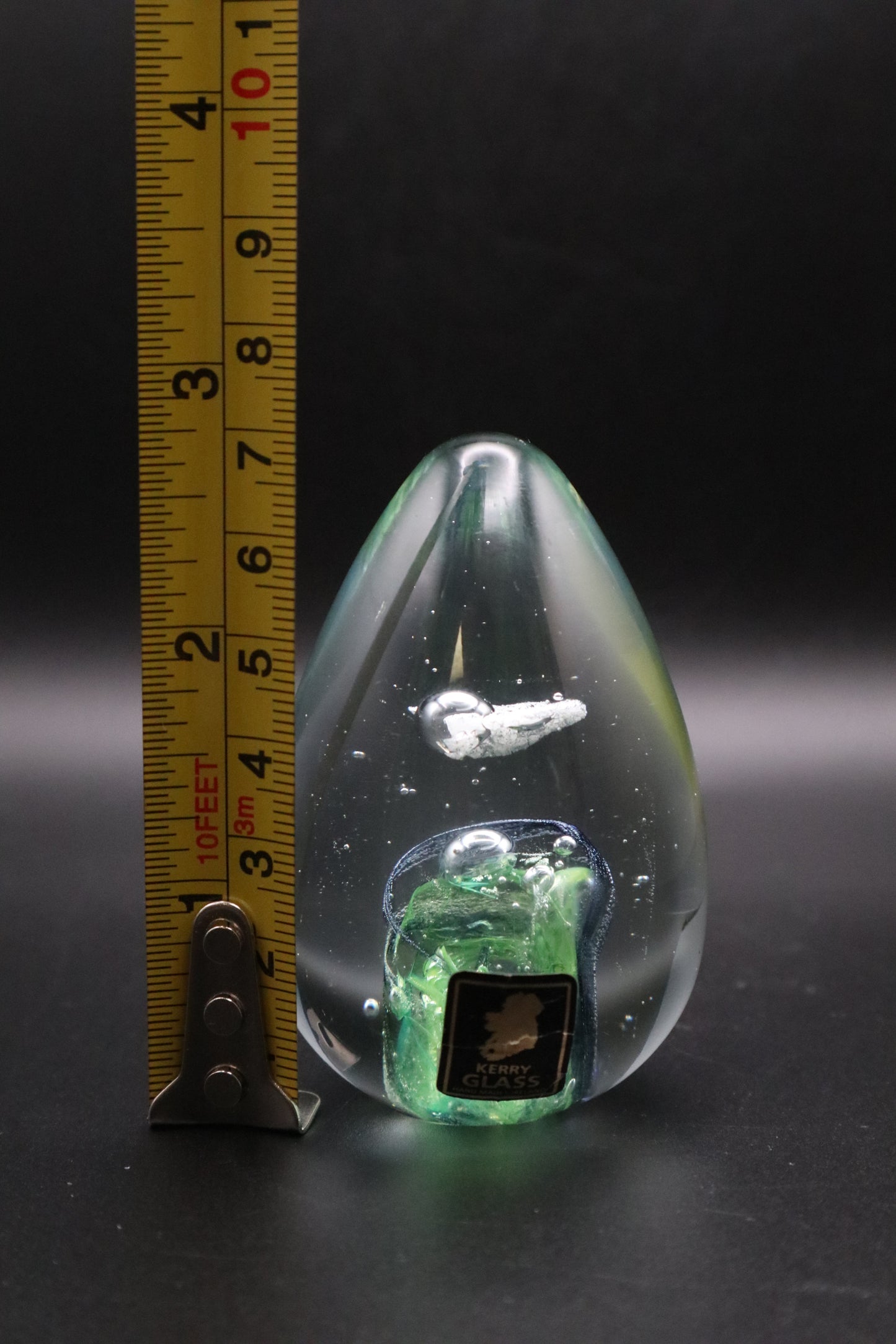 KERRY ART GLASS GREEN TO CLEAR HAND BLOWN MADE IN IRELAND PAPERWEIGHT