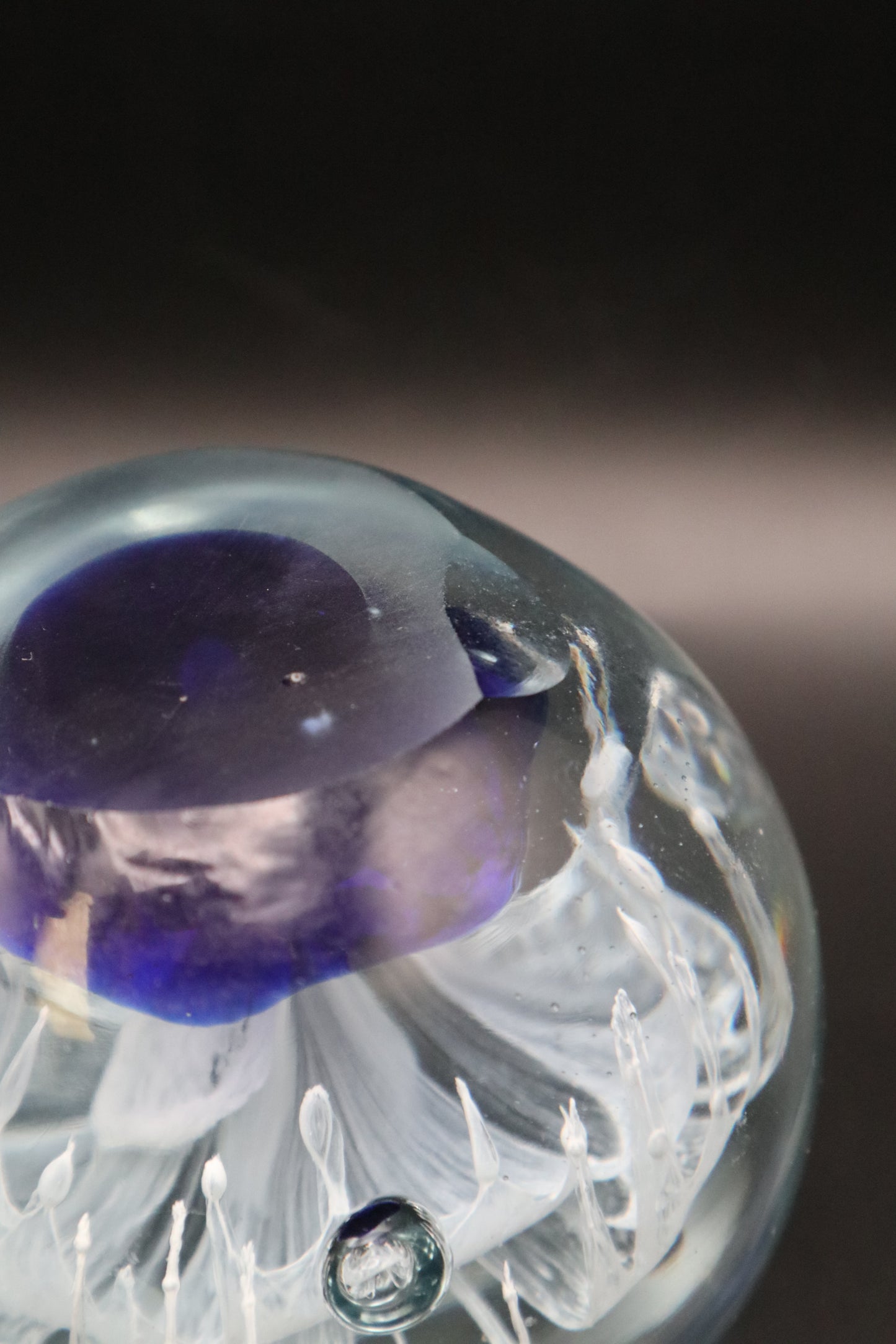 VINTAGE ART GLASS COBALT BLUE WITH WHITE FLOWER PAPERWEIGHT