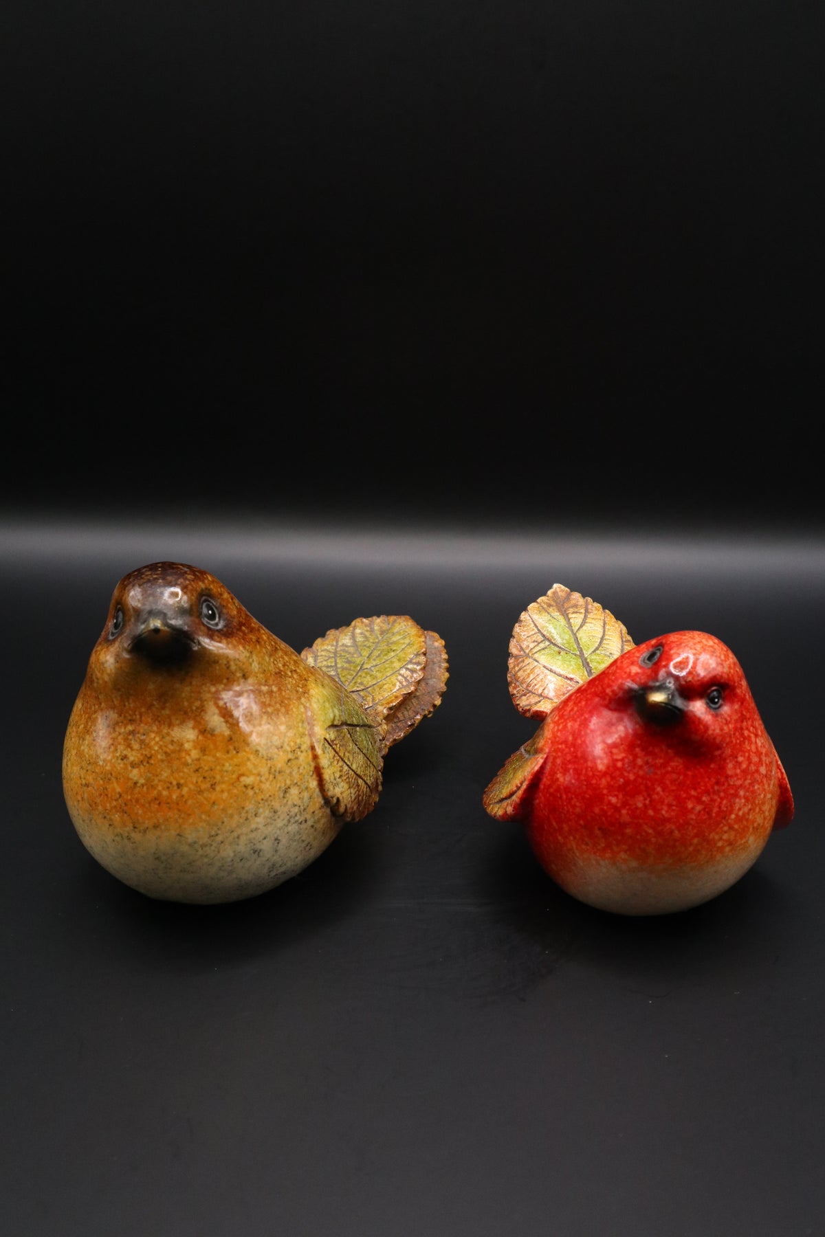 VINTAGE GANZ POLY-STONE AUTUMN LEAF BIRDS (SET OF 2)