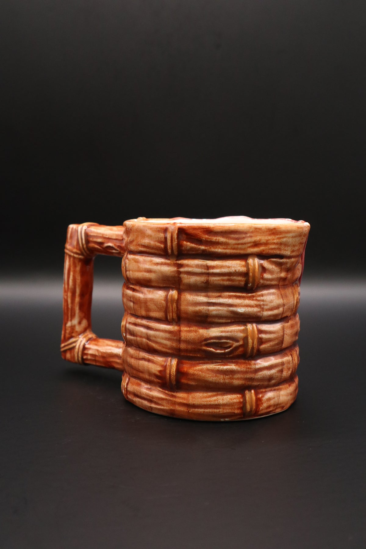 VINTAGE GLAZED CERAMIC BASKET WEAVE RED BANDANA CREAMER