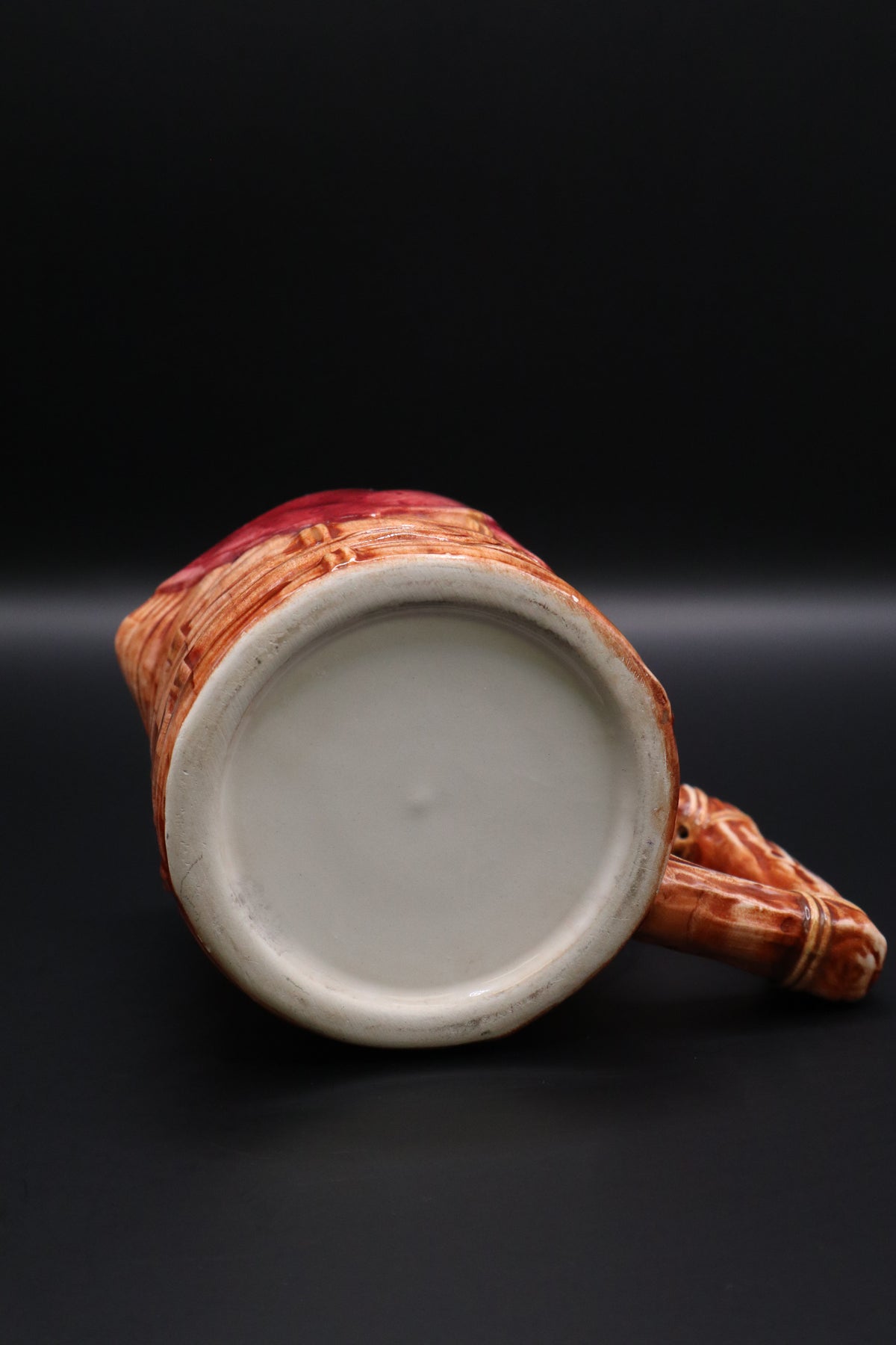 VINTAGE GLAZED CERAMIC BASKET WEAVE RED BANDANA CREAMER