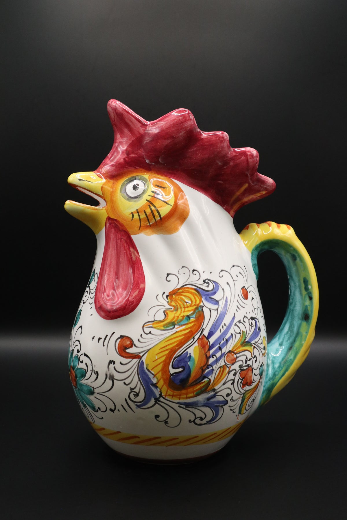 VINTAGE WILLIAMS & SONOMA HAND PAINTED ITALIAN CERAMIC ROOSTER PITCHER