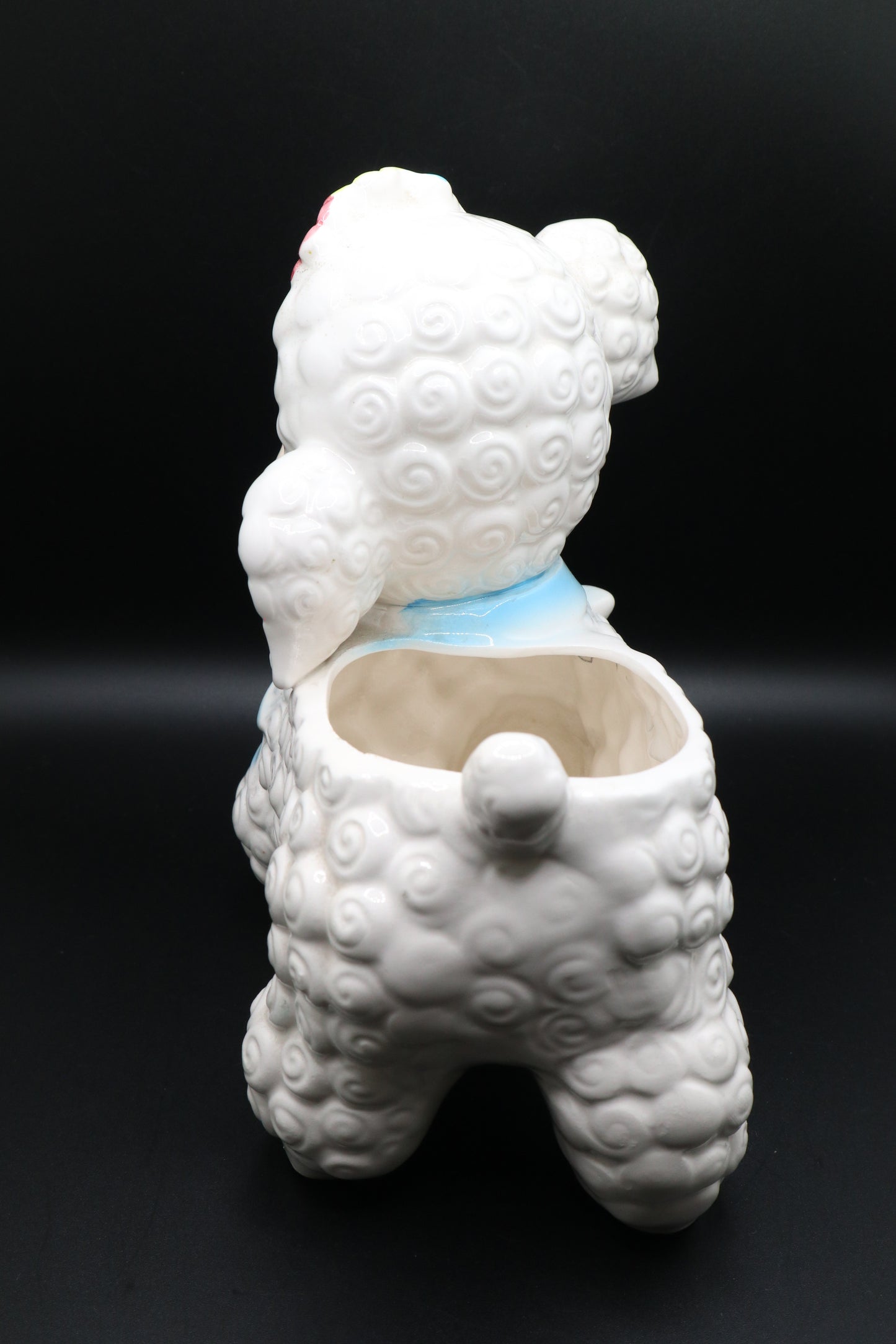 VINTAGE RUBENS CERAMIC LAMB PLANTER BLUE RIBBON