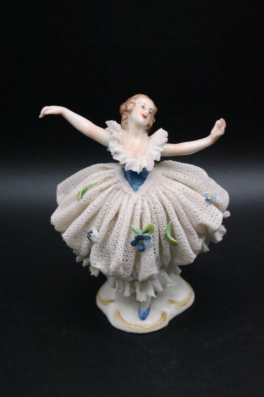 DRESDEN GERMANY BALLERINA WITH LACE PORCELAIN