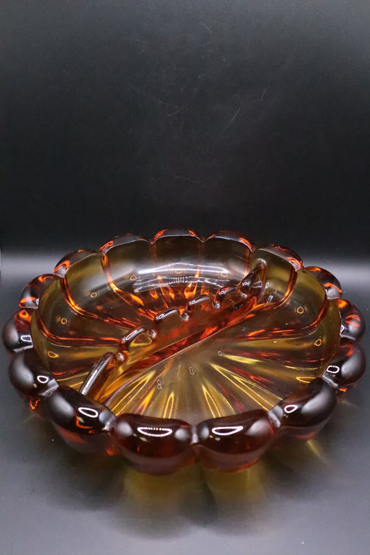 MCM VIKING ART GLASS AMBER 8" ASHTRAY