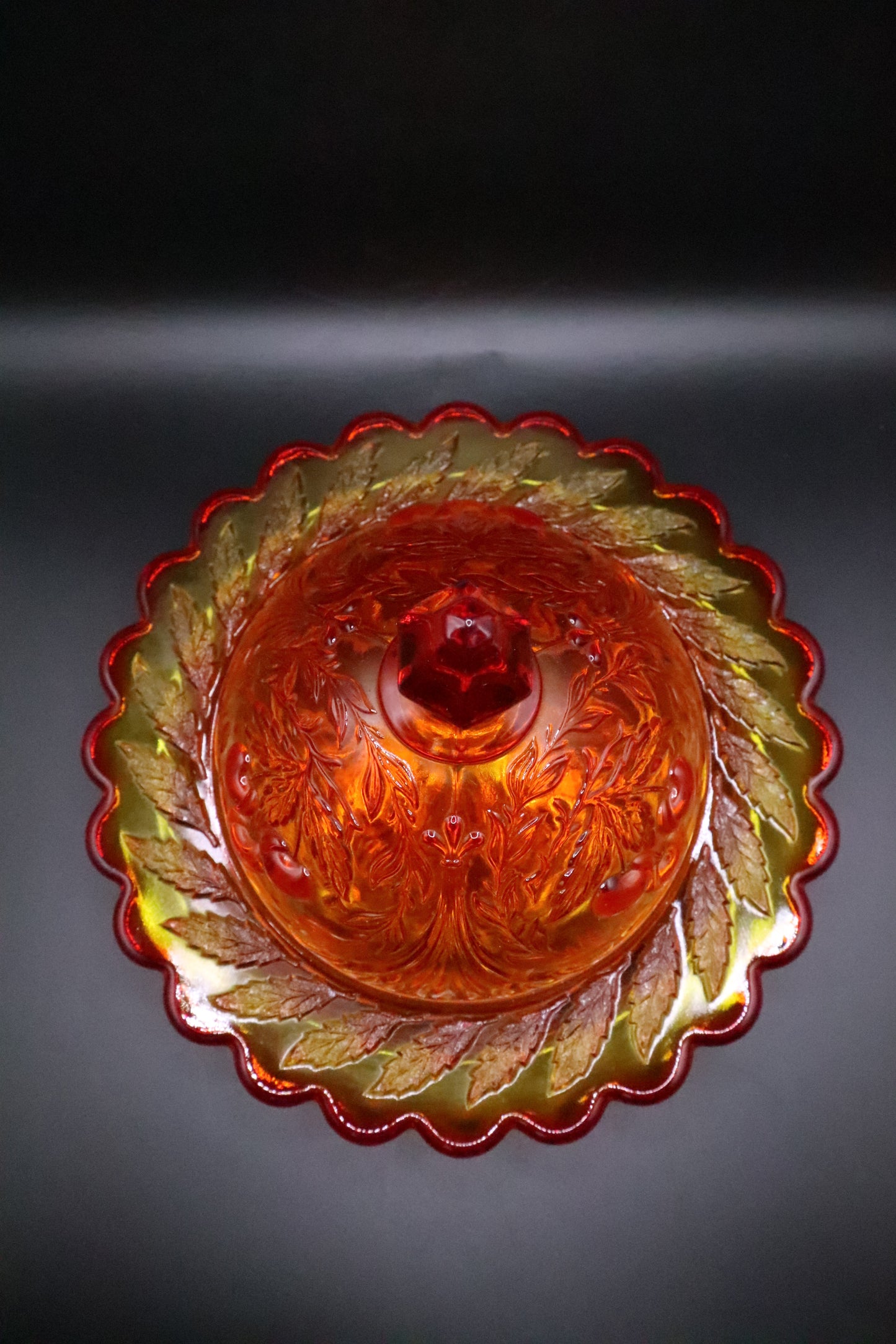 VINTAGE L.G. WRIGHT TREE CHERRY AMBERINA COVERED BUTTER DISH