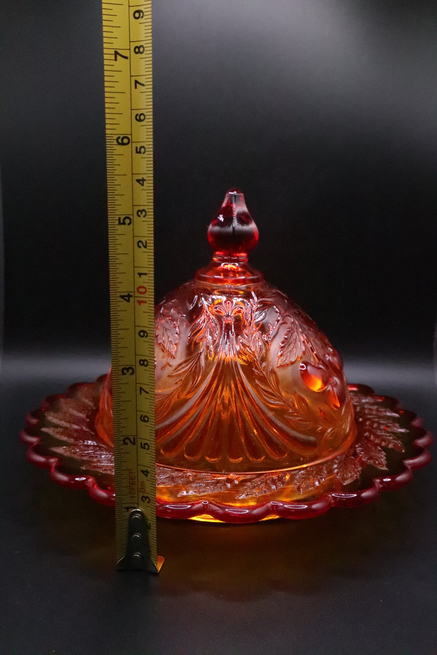 VINTAGE L.G. WRIGHT TREE CHERRY AMBERINA COVERED BUTTER DISH