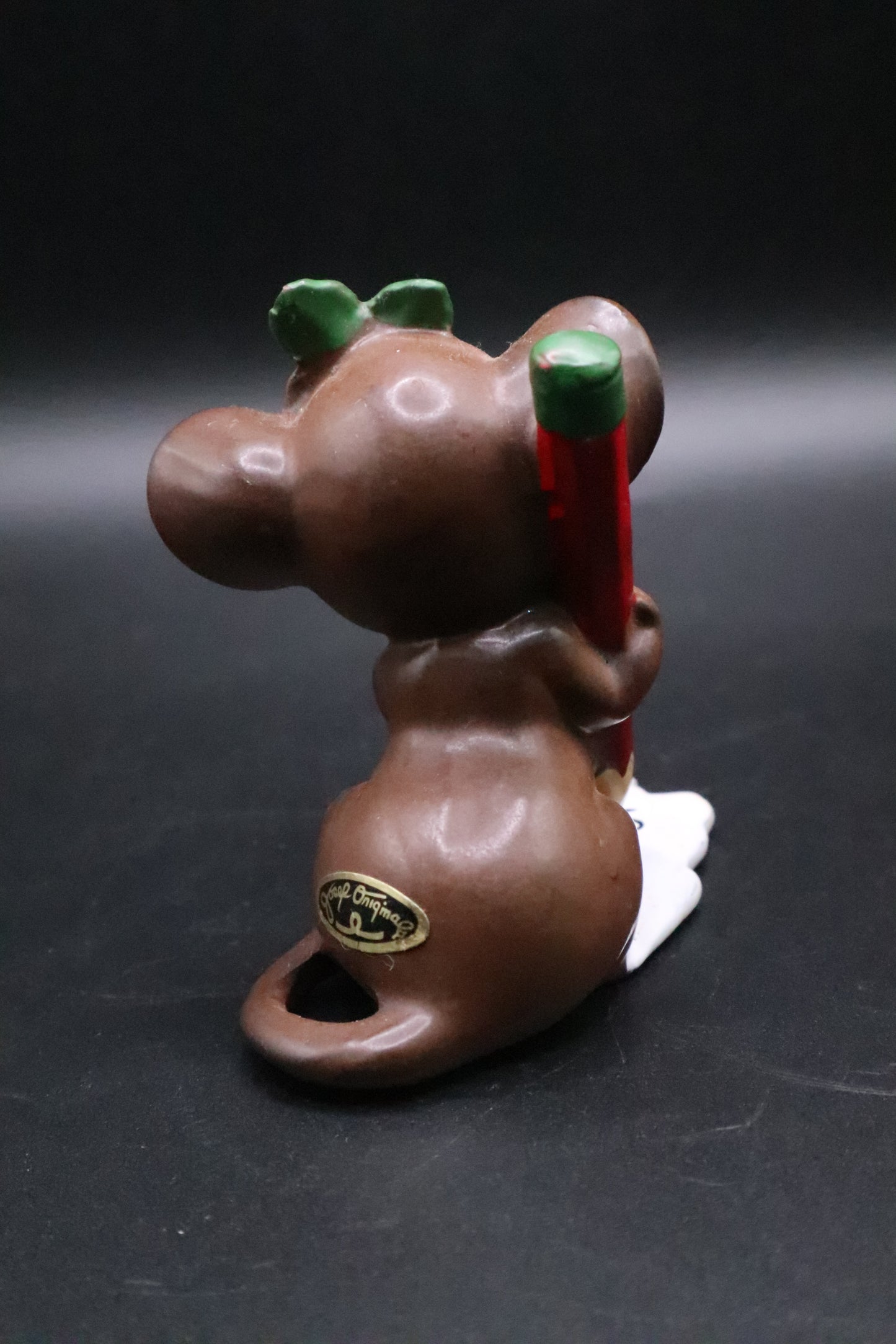 VINTAGE JOSEF ORIGINAL CHRISTMAS MOUSE FIGURINE HOLDING PENCIL