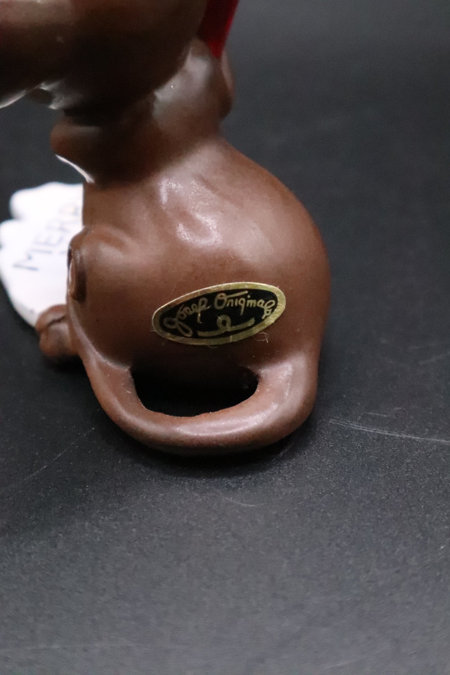 VINTAGE JOSEF ORIGINAL CHRISTMAS MOUSE FIGURINE HOLDING PENCIL