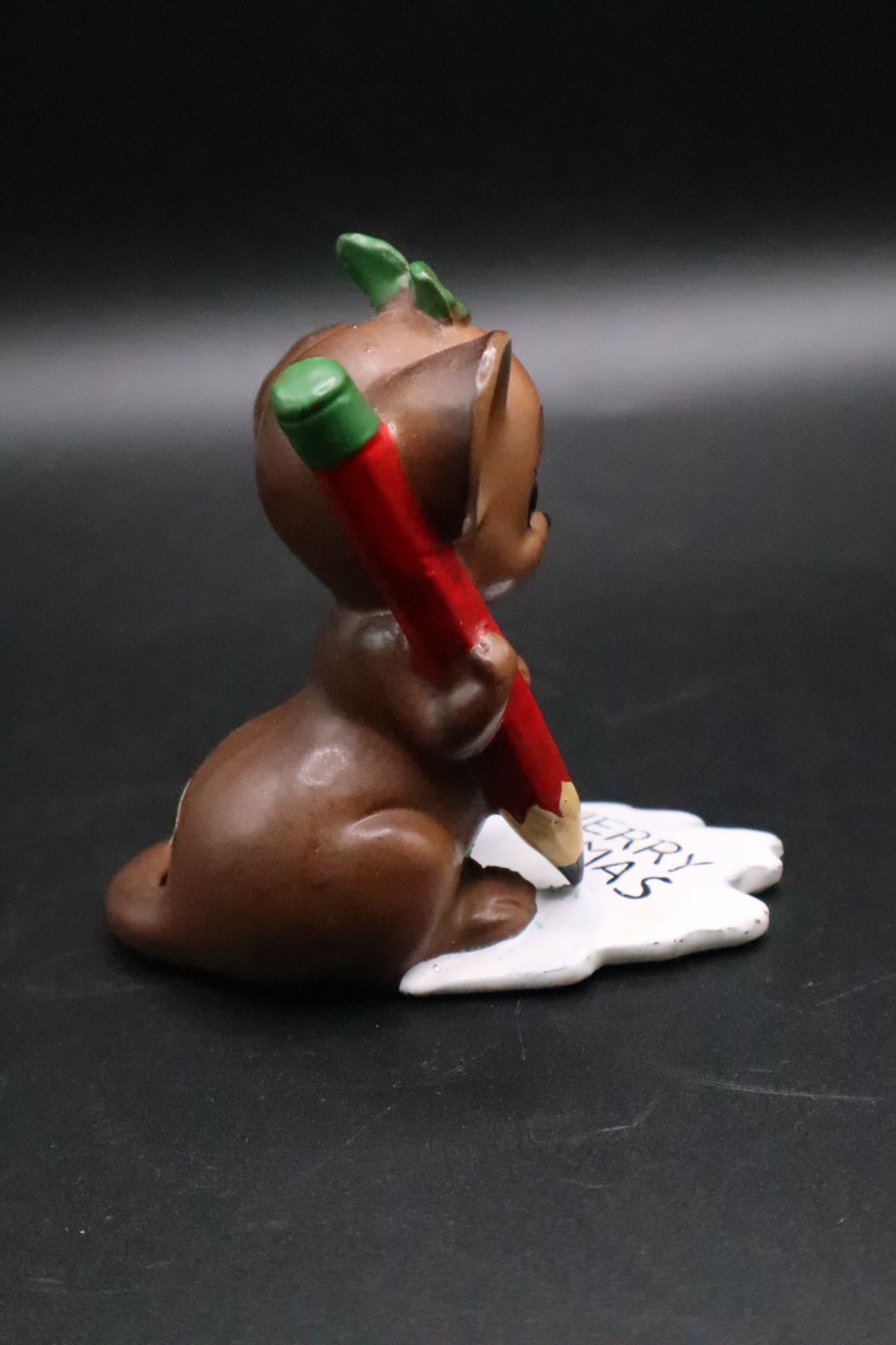 VINTAGE JOSEF ORIGINAL CHRISTMAS MOUSE FIGURINE HOLDING PENCIL