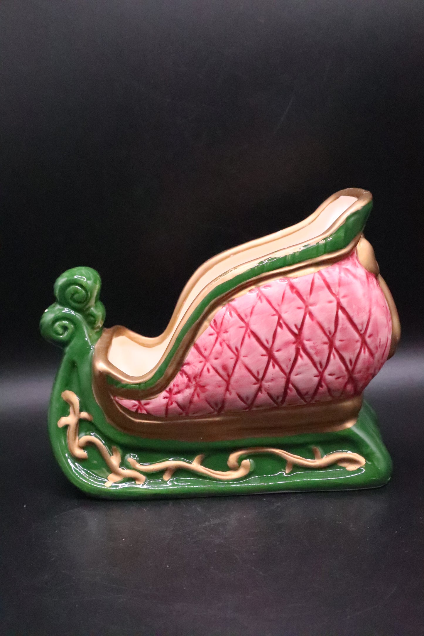 CERAMIC SANTA'S PINK SLEIGH